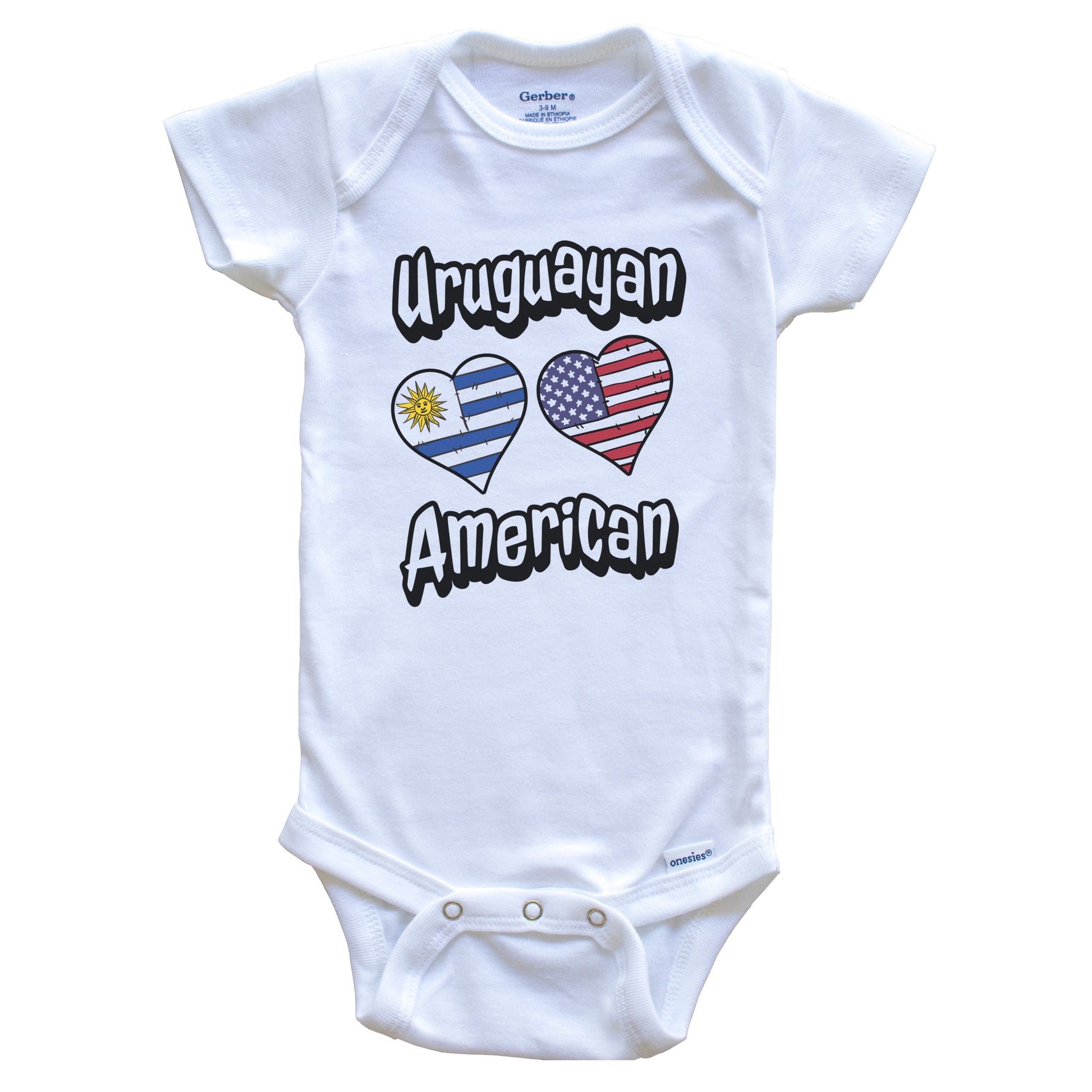 Uruguayan American Flag Hearts Combo Uruguay Baby Bodysuit