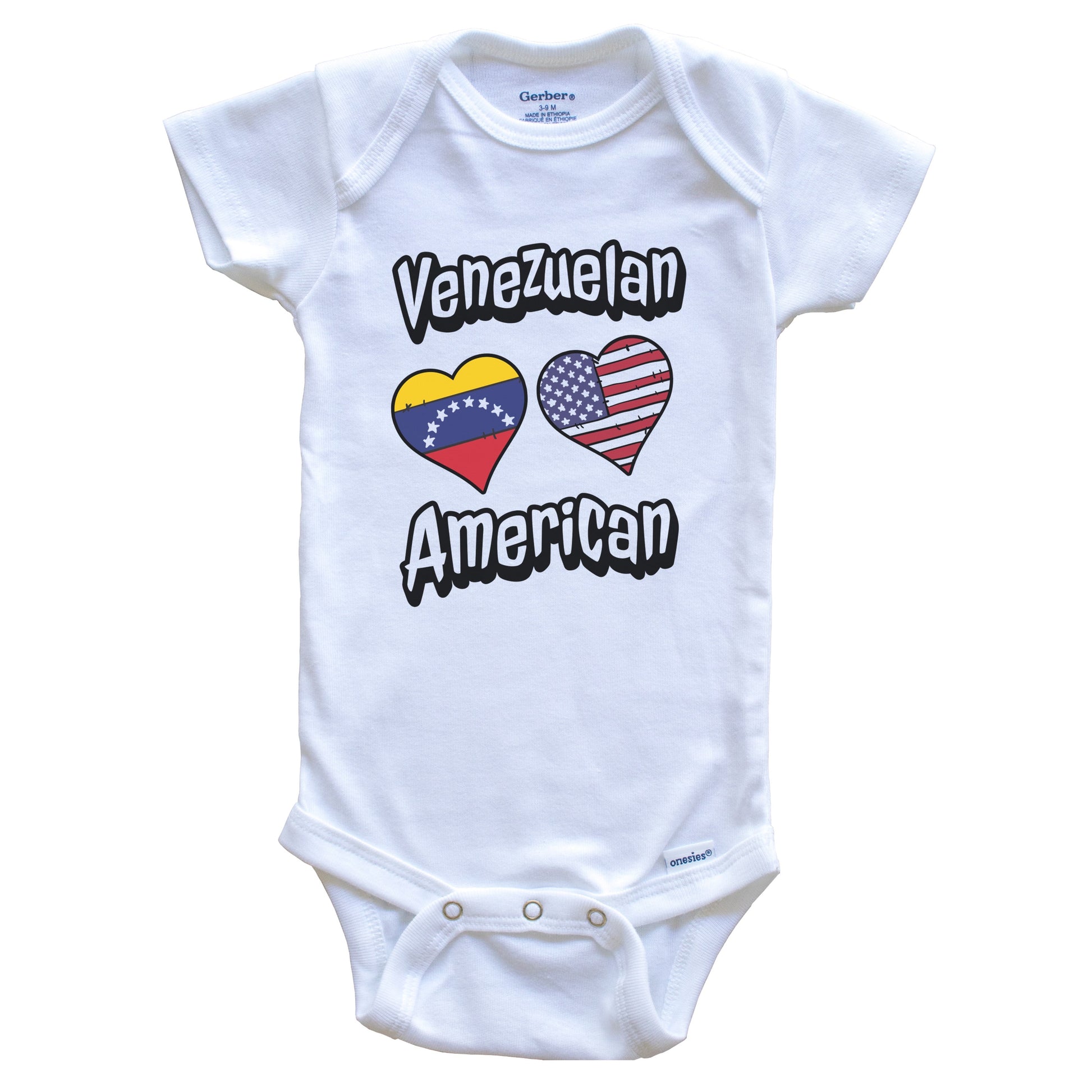 Venezuelan American Flag Hearts Combo Venezuela Baby Bodysuit