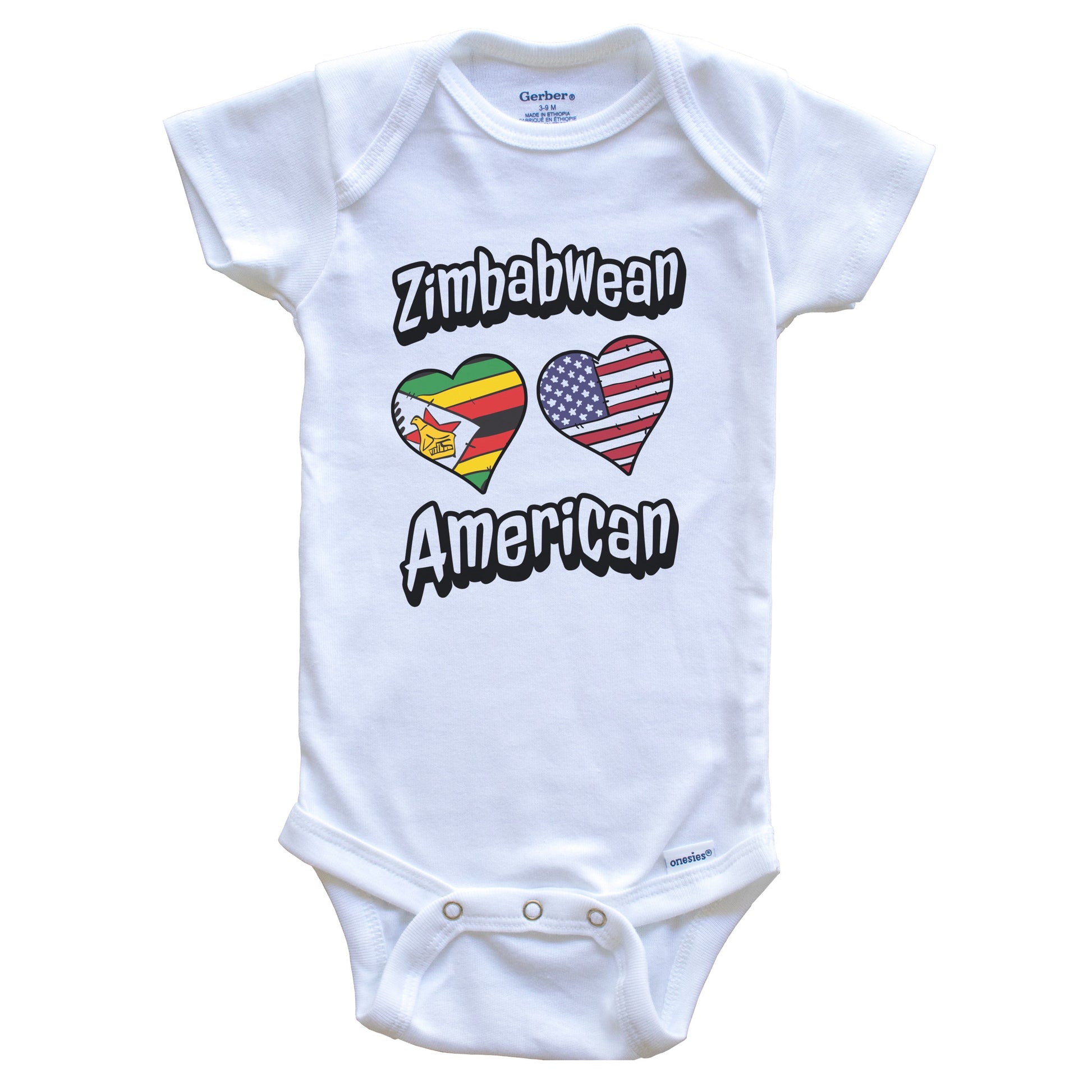Zimbabwean American Flag Hearts Combo Zimbabwe Baby Bodysuit
