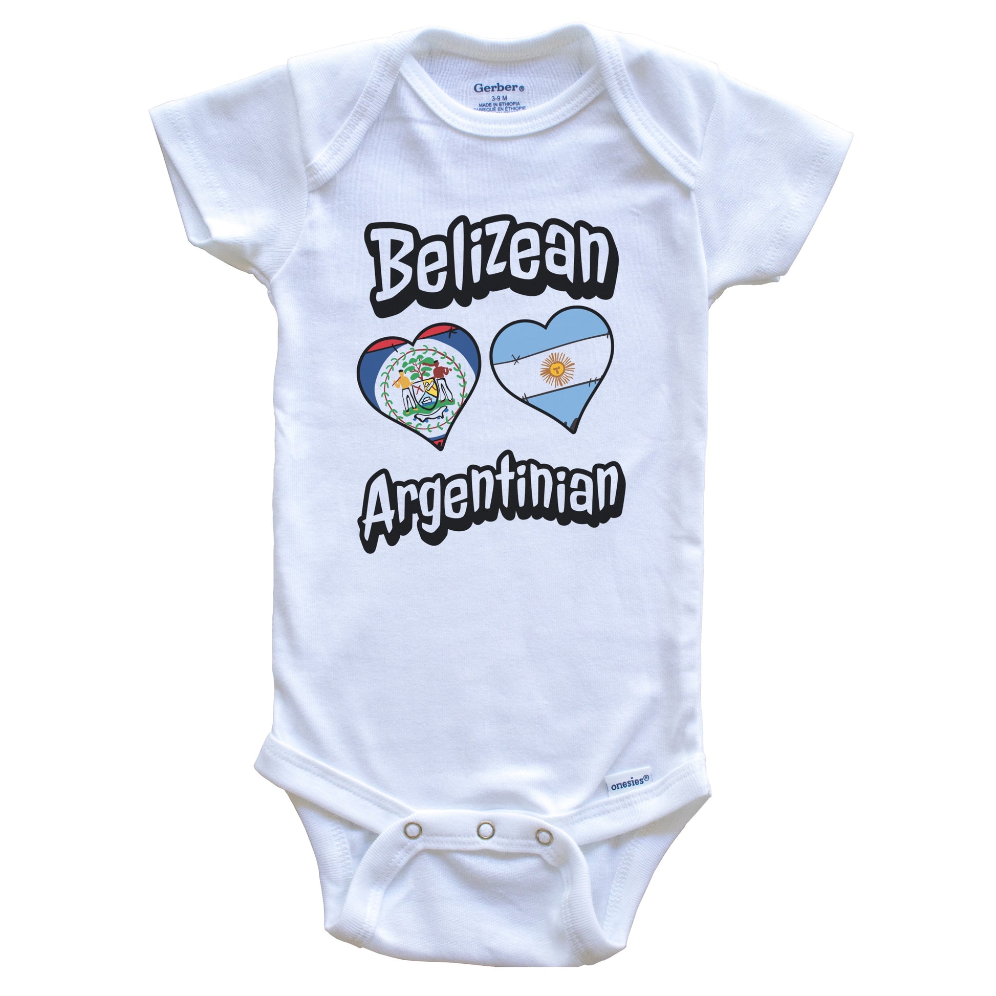 Belizean Argentinian Flag Heart Combo Belize Argentina Baby Bodysuit