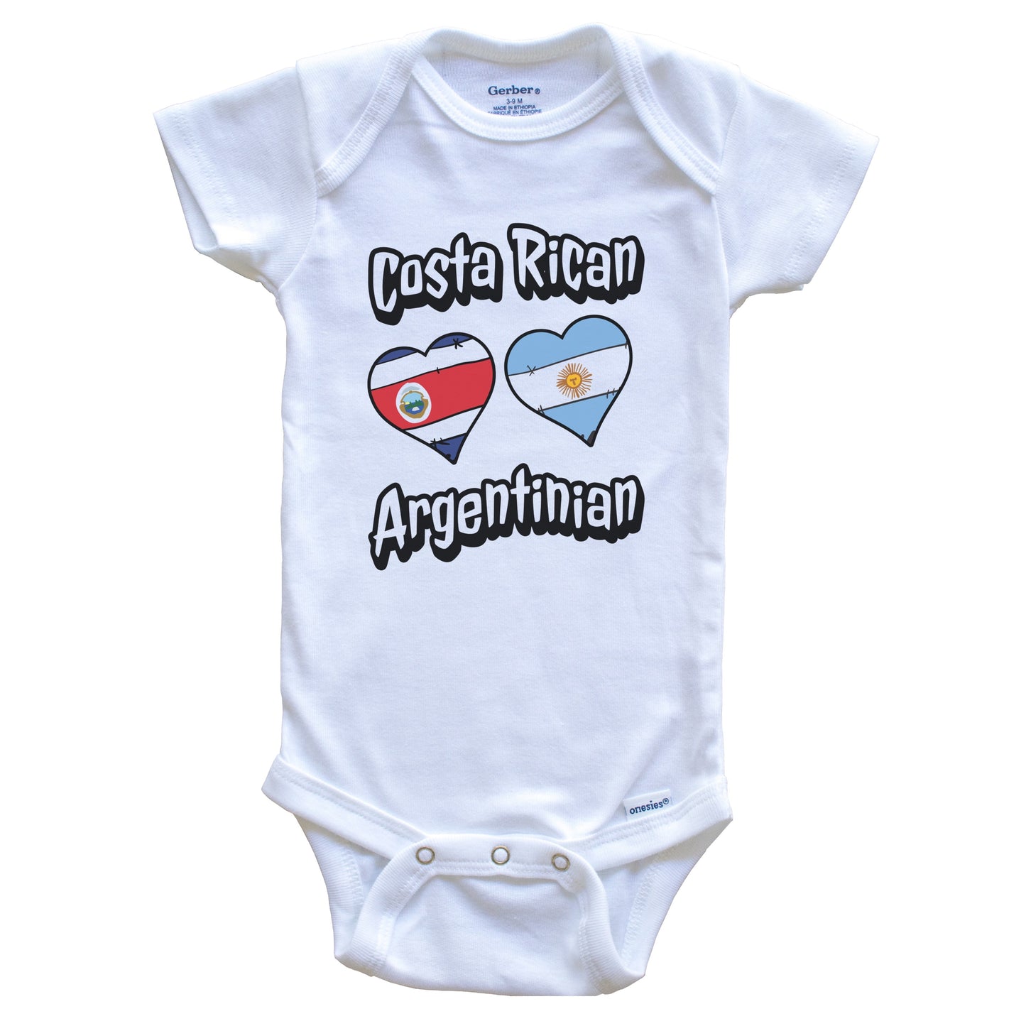 Costa Rican Argentinian Flag Hearts Costa Rica Argentina Baby Bodysuit
