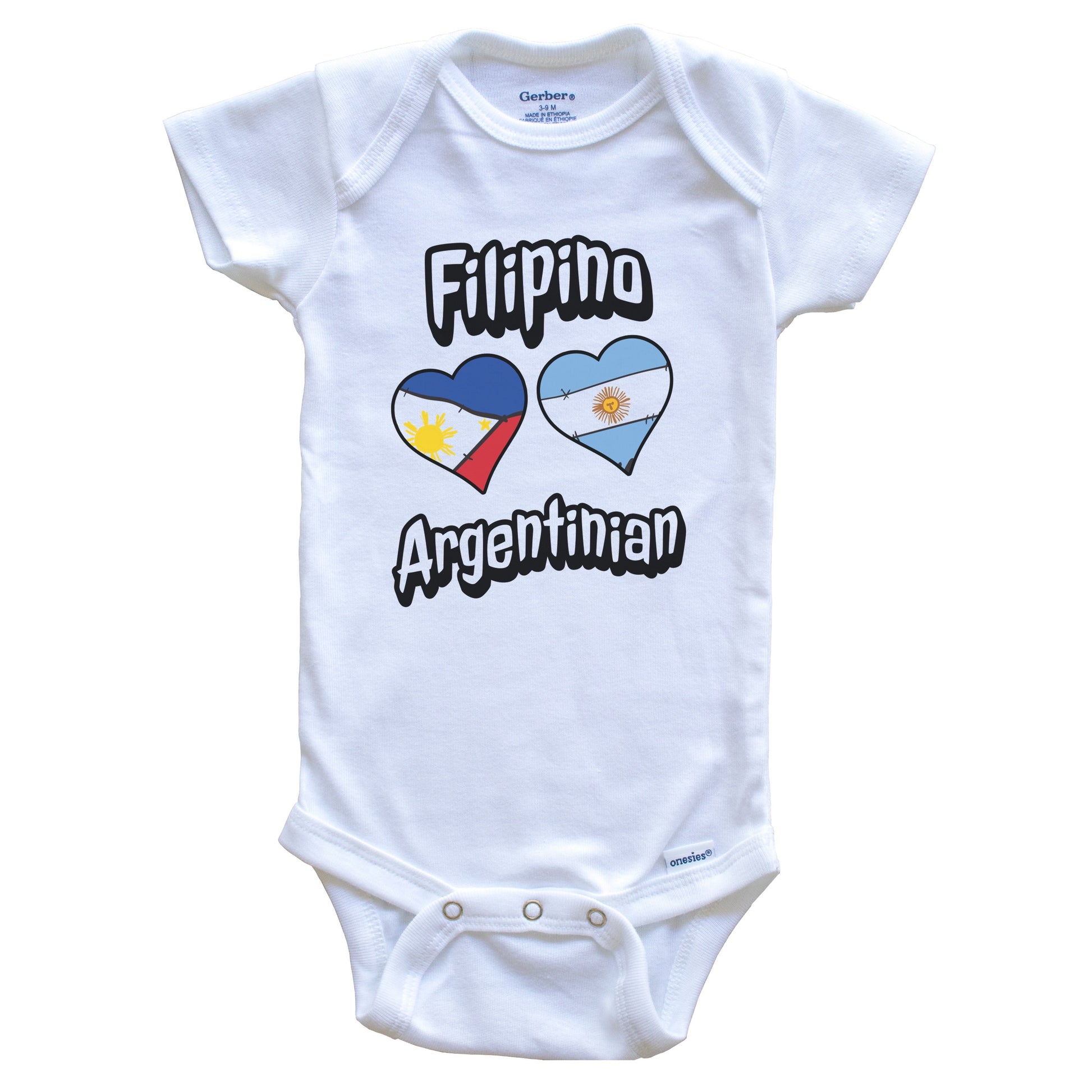 Filipino Argentinian Flag Heart Combo Philippines Argentina Baby Bodysuit