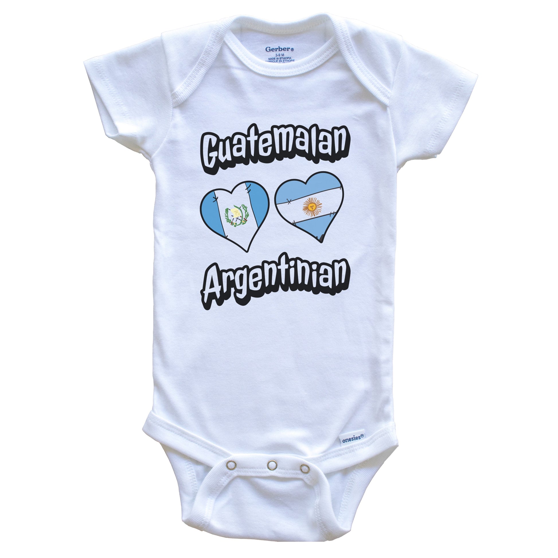 Guatemalan Argentinian Flag Heart Combo Guatemala Argentina Baby Bodysuit