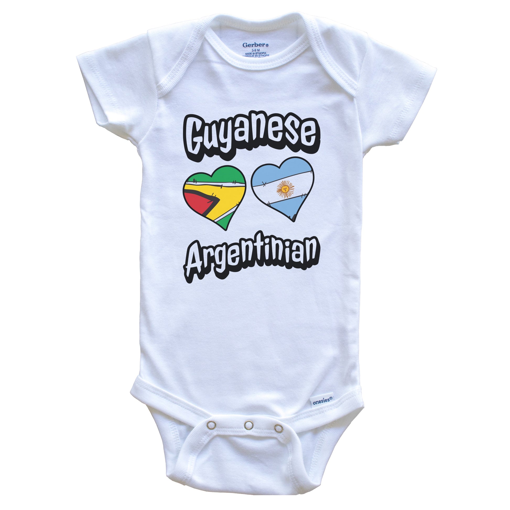 Guyanese Argentinian Flag Heart Combo Guyana Argentina Baby Bodysuit