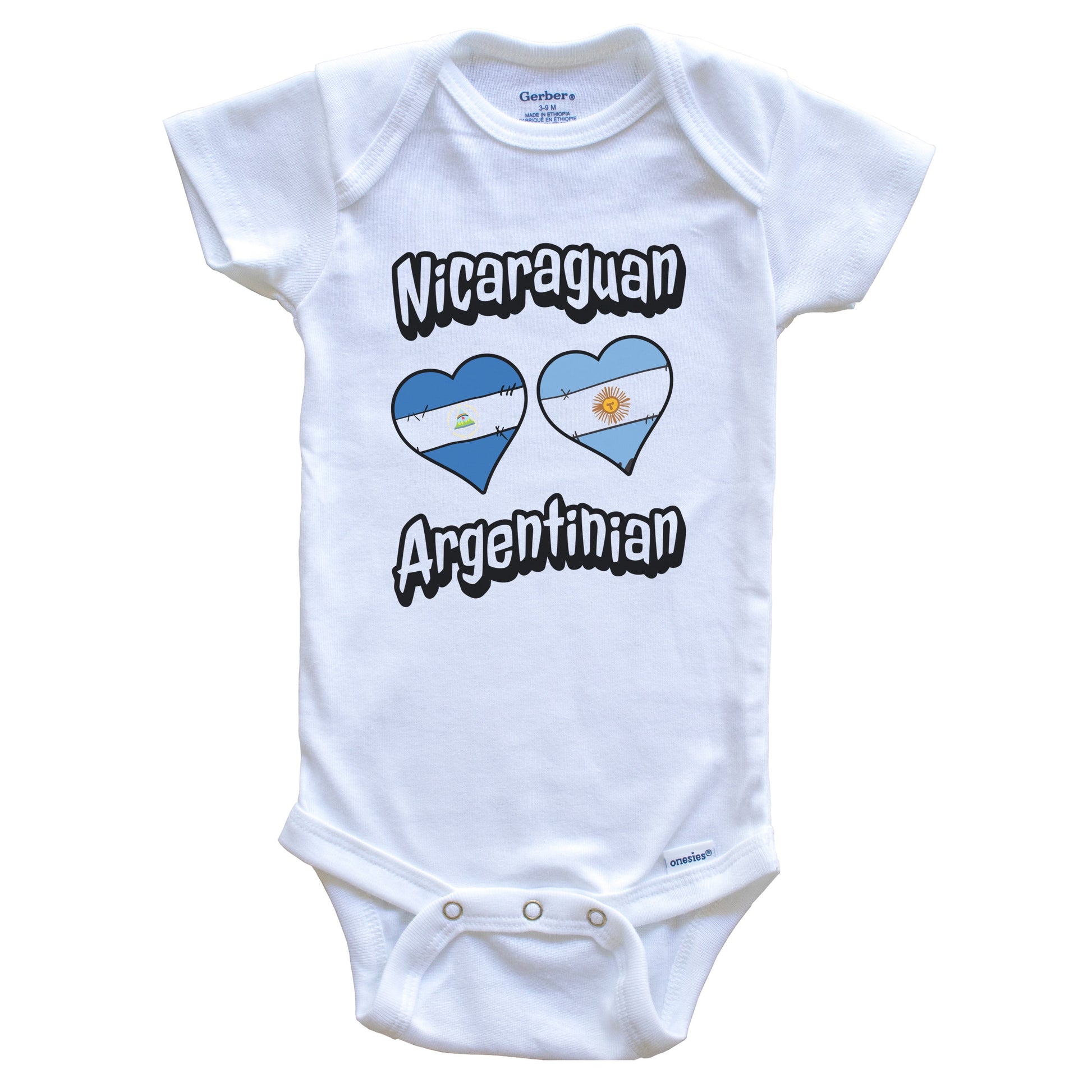 Nicaraguan Argentinian Flag Heart Combo Nicaragua Argentina Baby Bodysuit