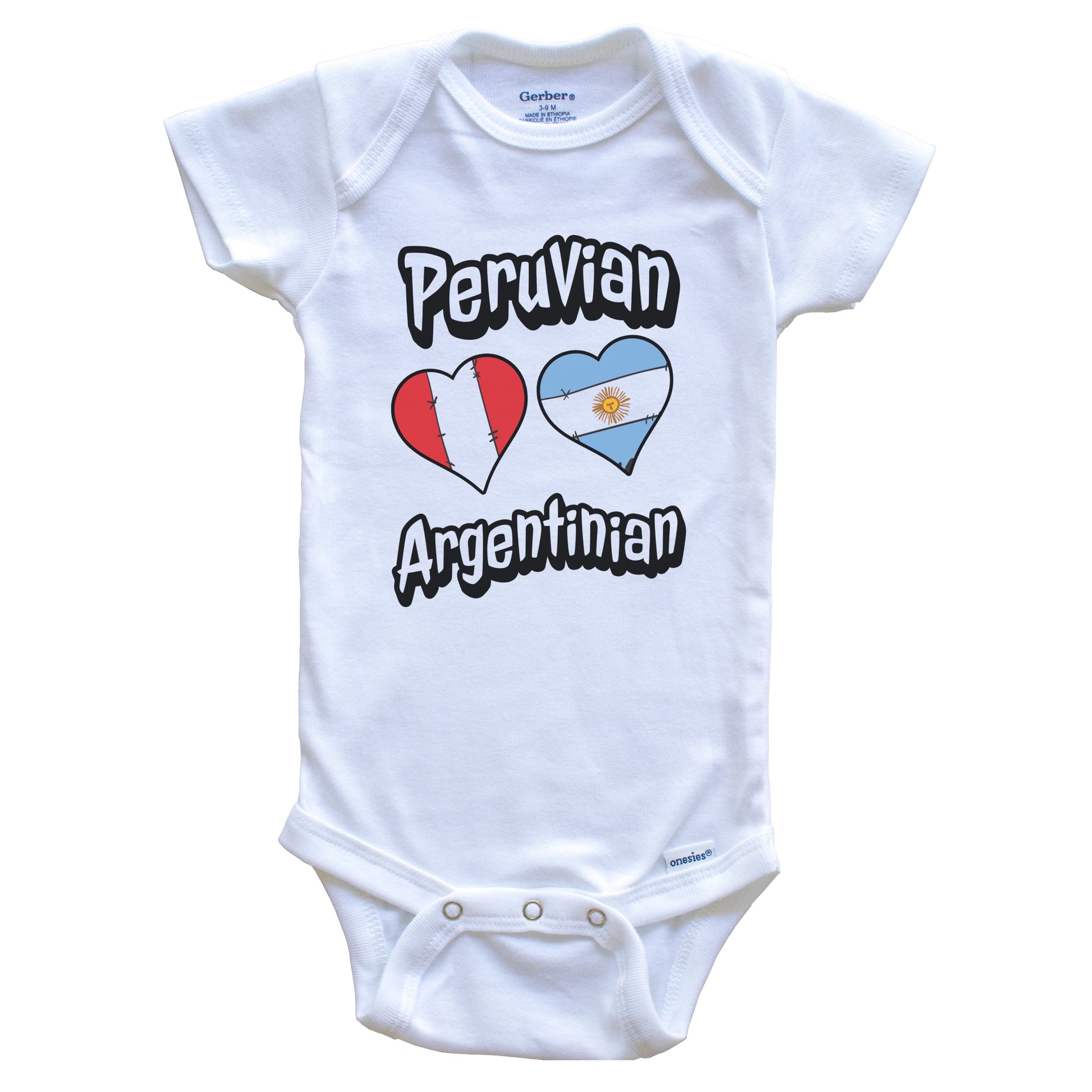 Peruvian Argentinian Flag Heart Combo Peru Argentina Baby Bodysuit