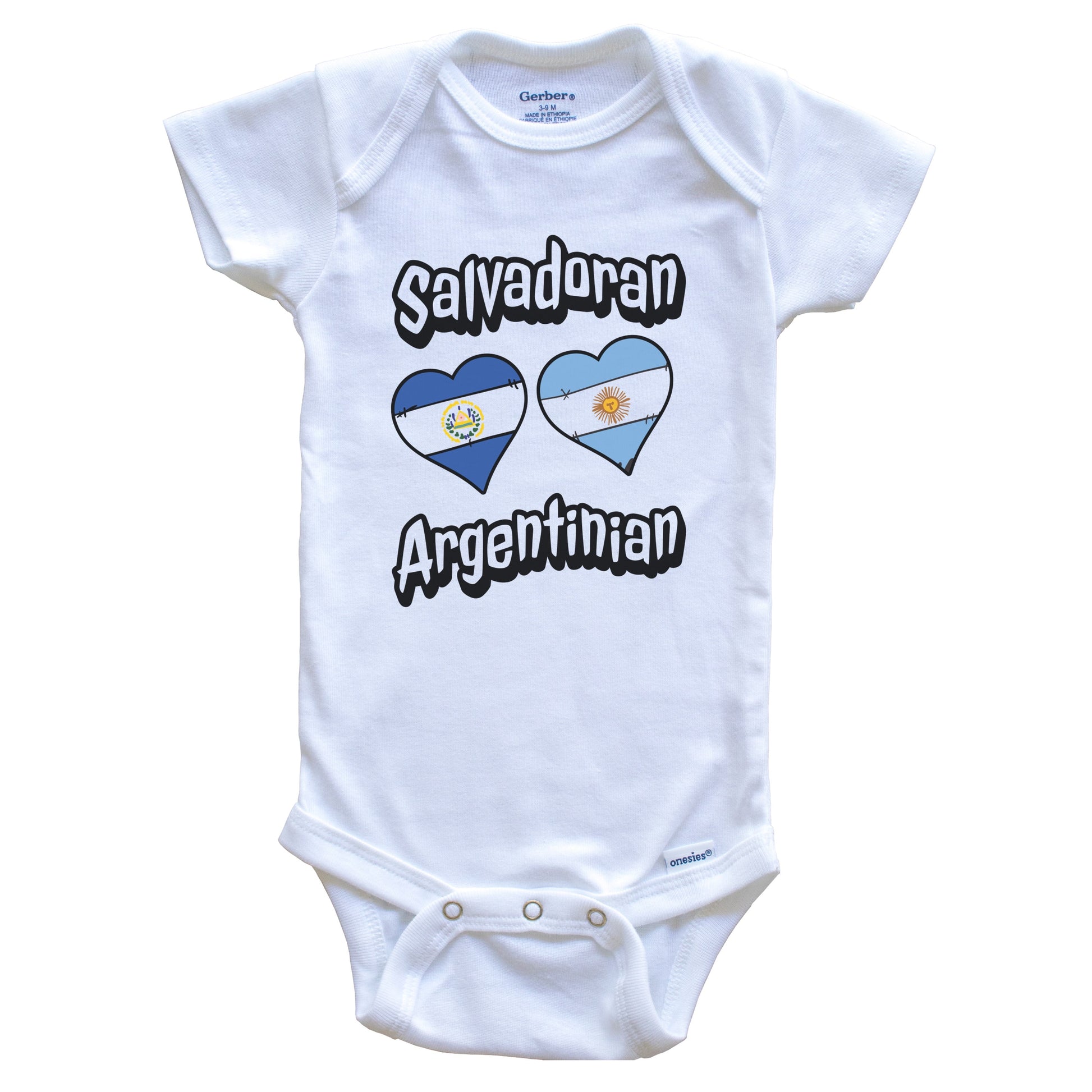 Salvadoran Argentinian Flag Hearts El Salvador Argentina Baby Bodysuit