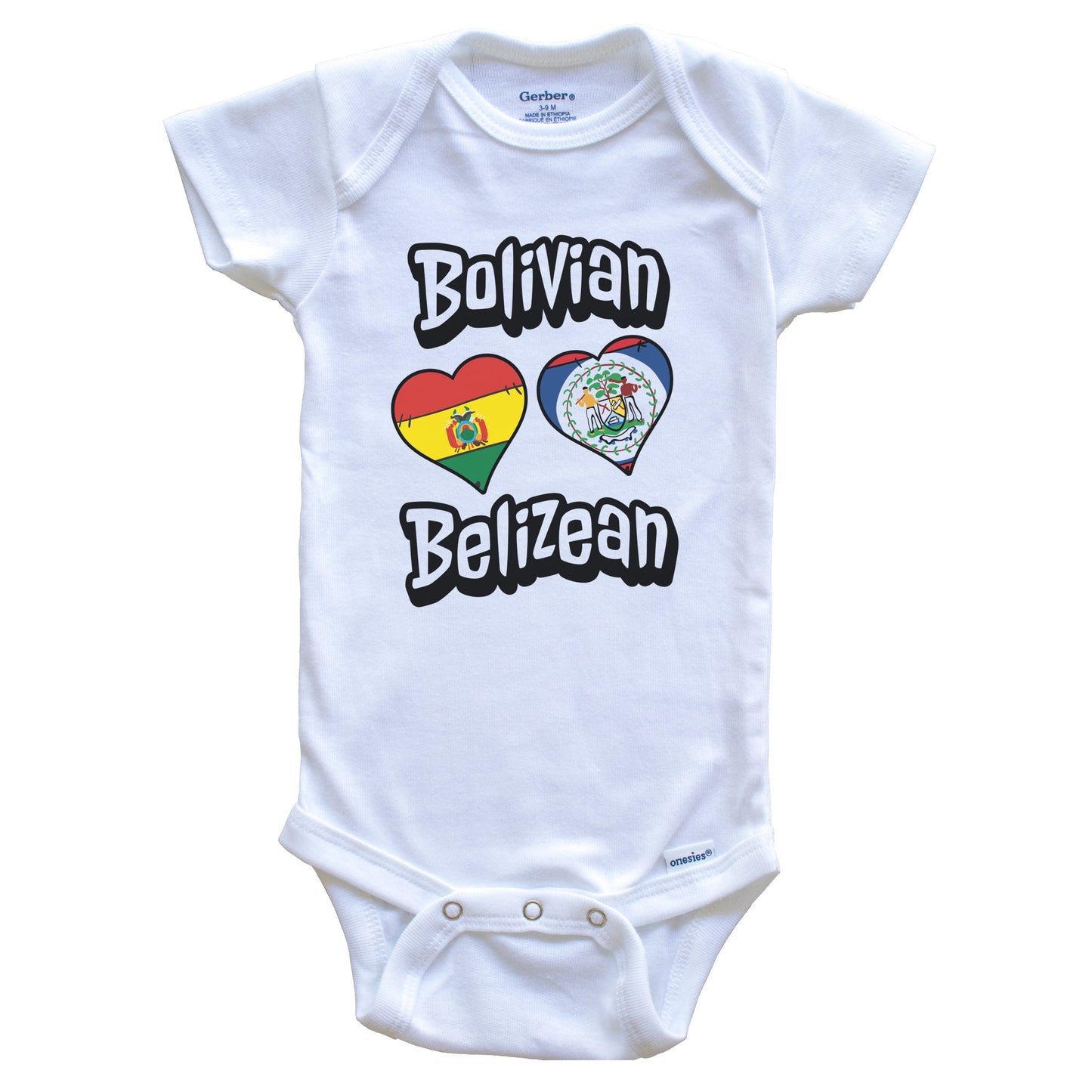 Bolivian Belizean Flag Heart Combo Bolivia Belize Baby Bodysuit