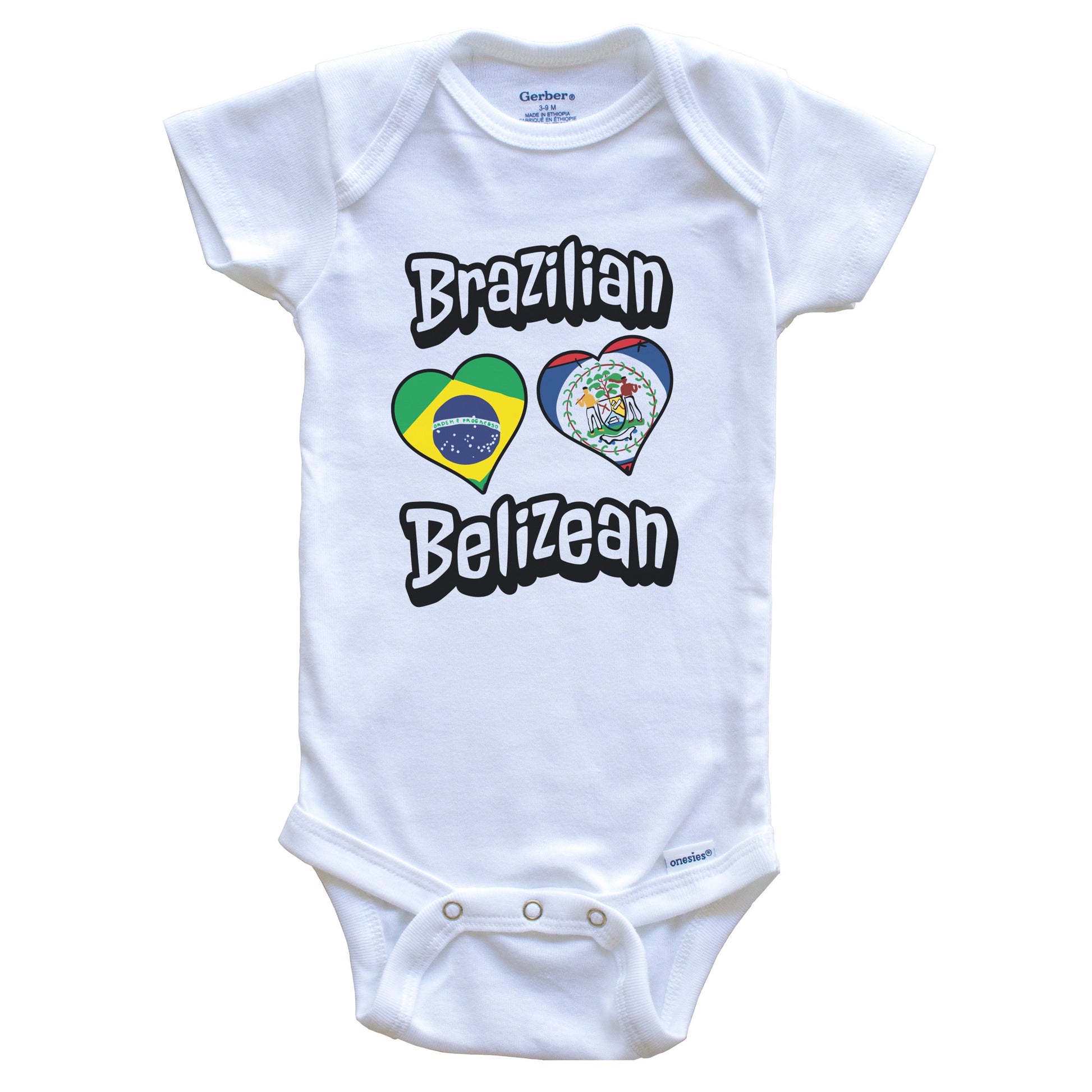 Brazilian Belizean Flag Heart Combo Brazil Belize Baby Bodysuit