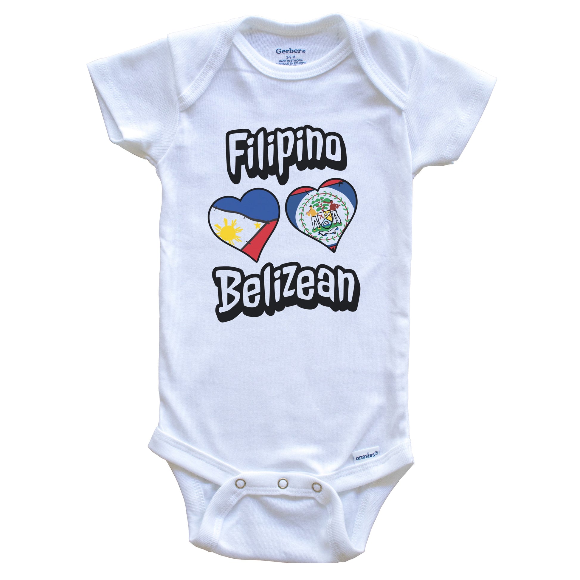 Filipino Belizean Flag Heart Combo Philippines Belize Baby Bodysuit