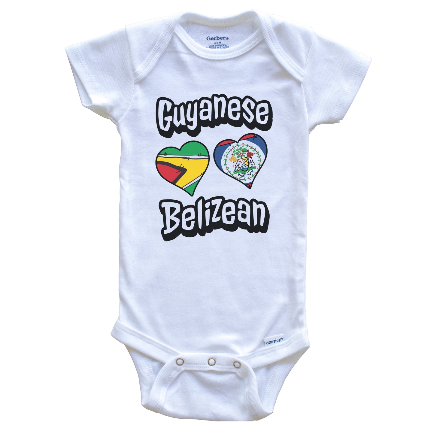 Guyanese Belizean Flag Heart Combo Guyana Belize Baby Bodysuit