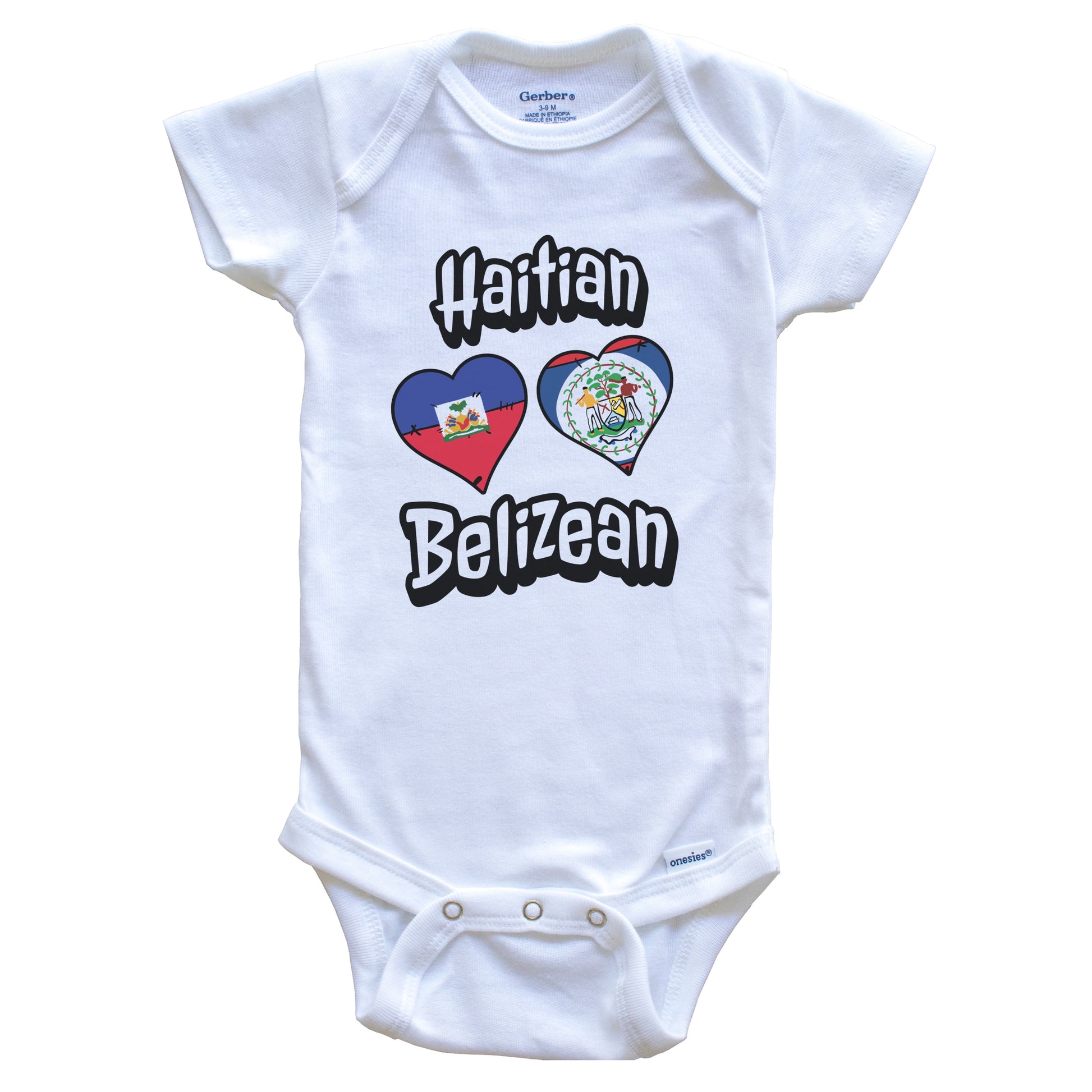 Haitian Belizean Flag Heart Combo Haiti Belize Baby Bodysuit