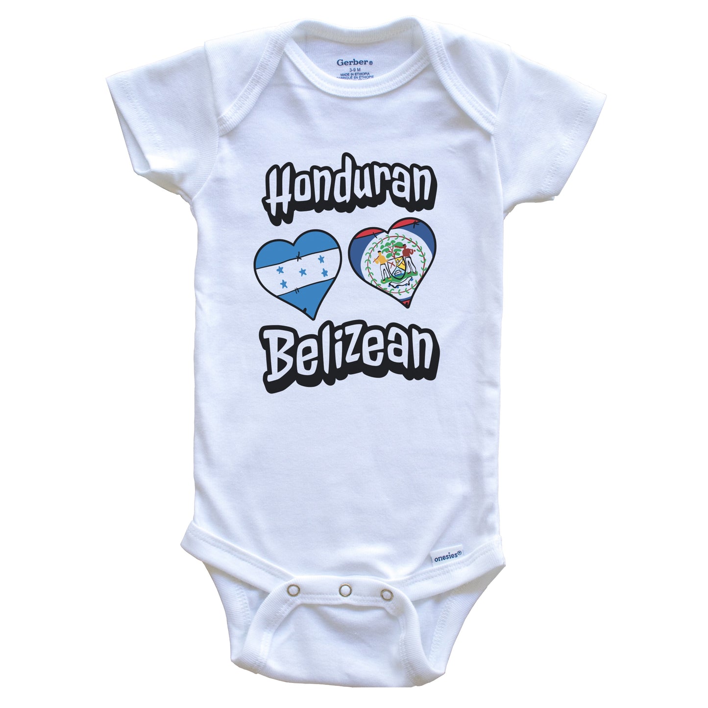Honduran Belizean Flag Heart Combo Honduras Belize Baby Bodysuit