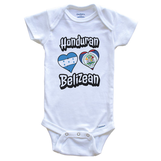 Honduran Belizean Flag Heart Combo Honduras Belize Baby Bodysuit