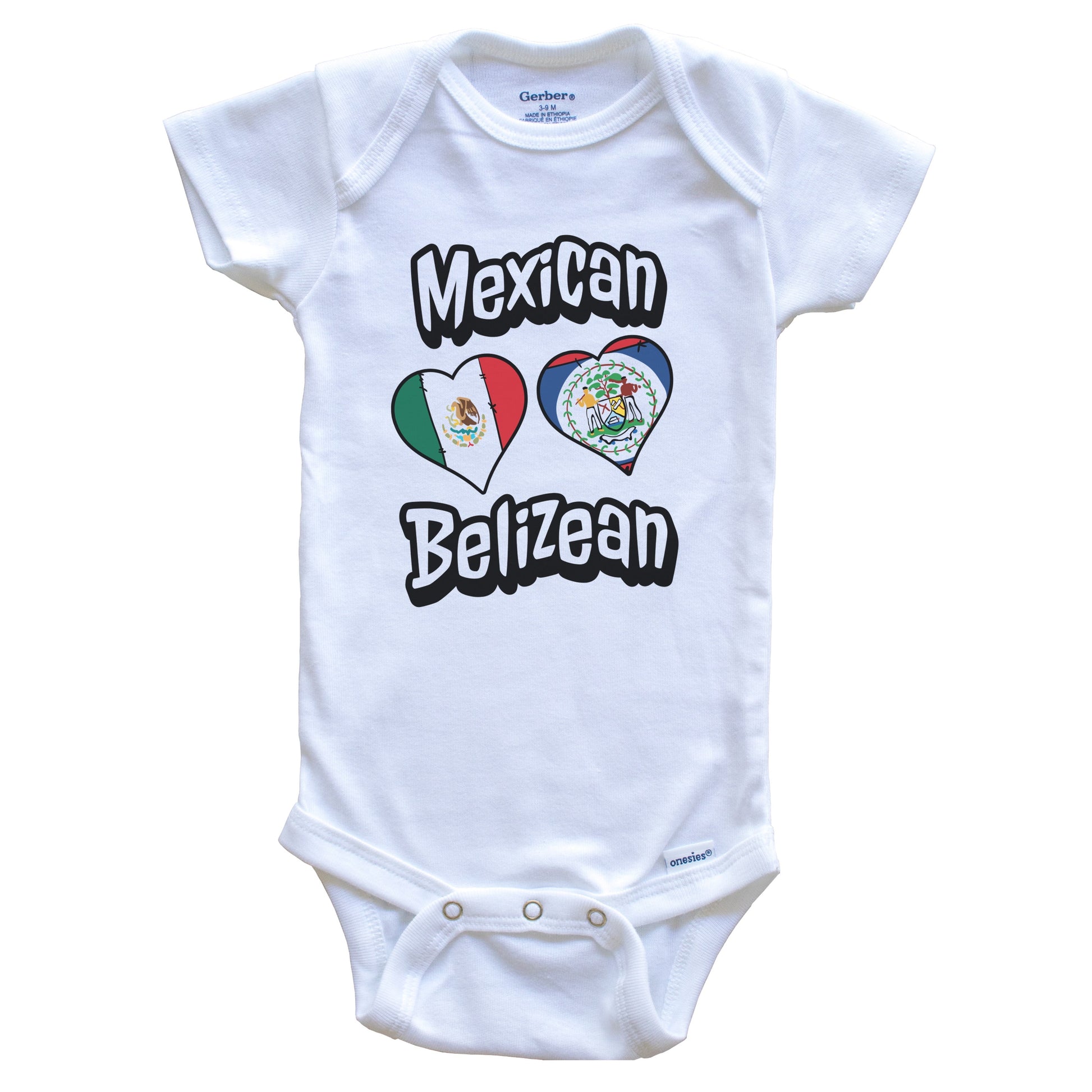 Mexican Belizean Flag Heart Combo Mexico Belize Baby Bodysuit