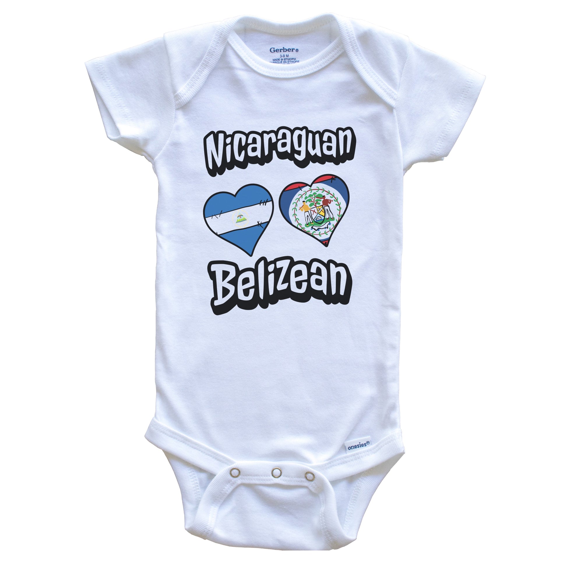 Nicaraguan Belizean Flag Heart Combo Nicaragua Belize Baby Bodysuit