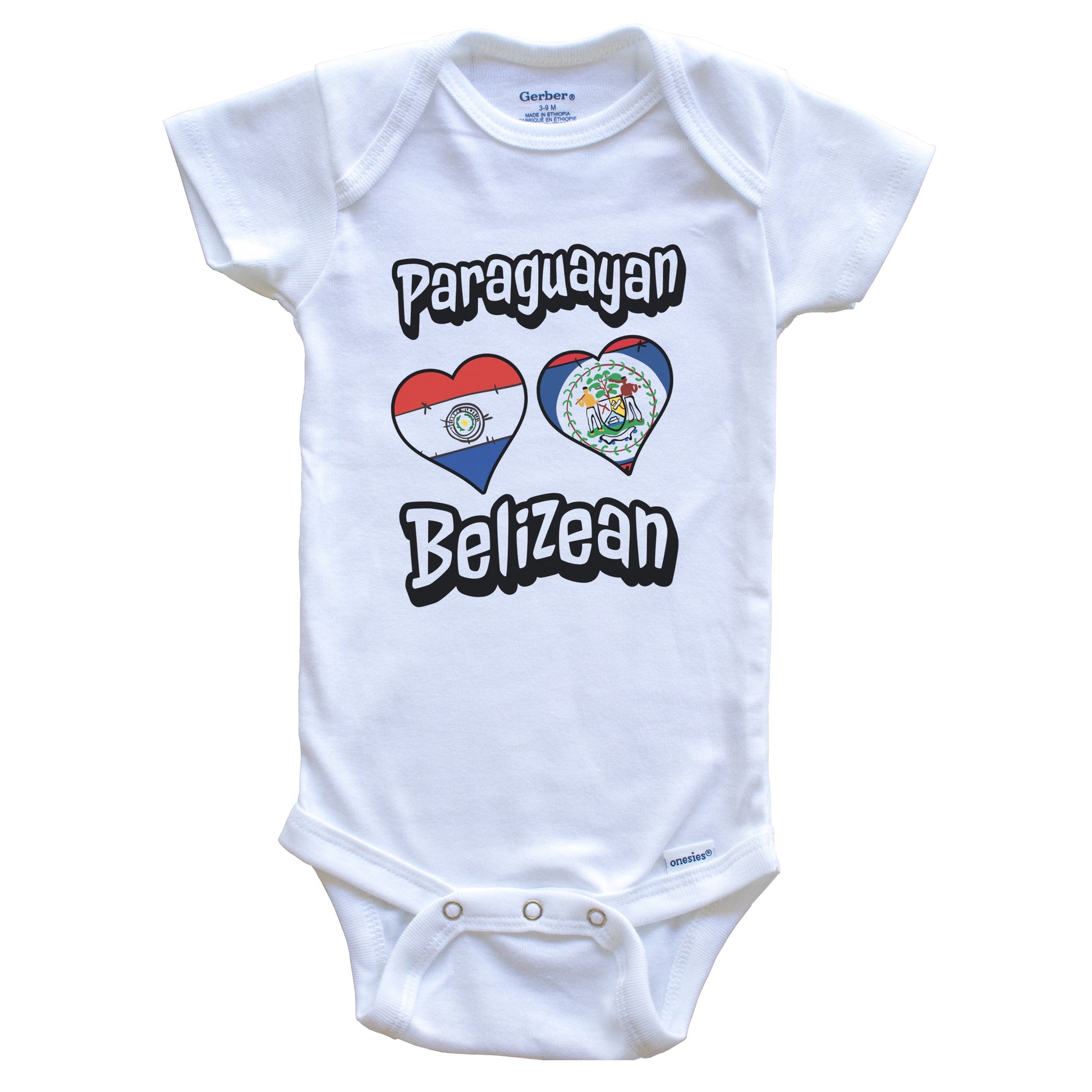 Paraguayan Belizean Flag Heart Combo Paraguay Belize Baby Bodysuit