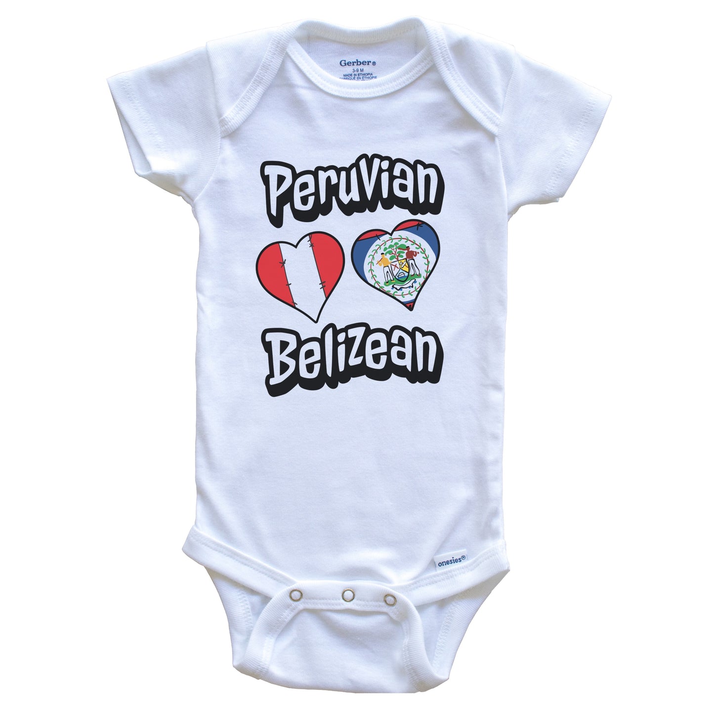 Peruvian Belizean Flag Heart Combo Peru Belize Baby Bodysuit