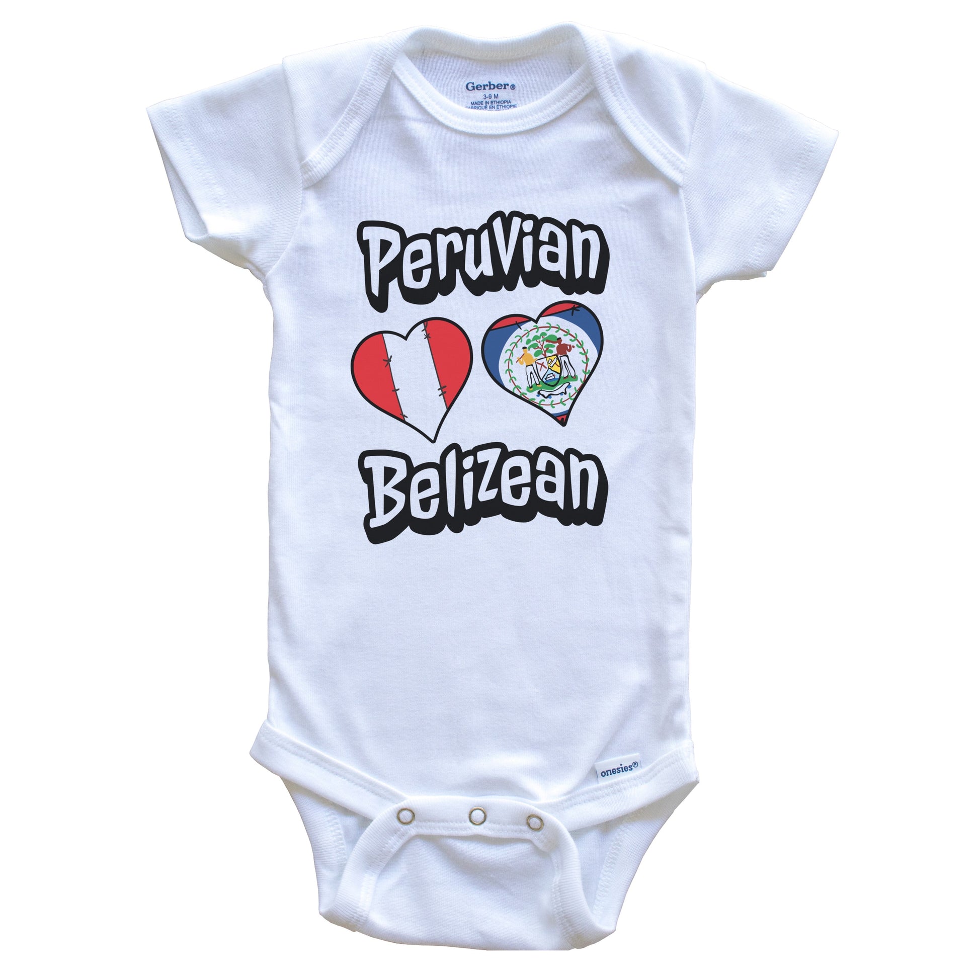 Peruvian Belizean Flag Heart Combo Peru Belize Baby Bodysuit