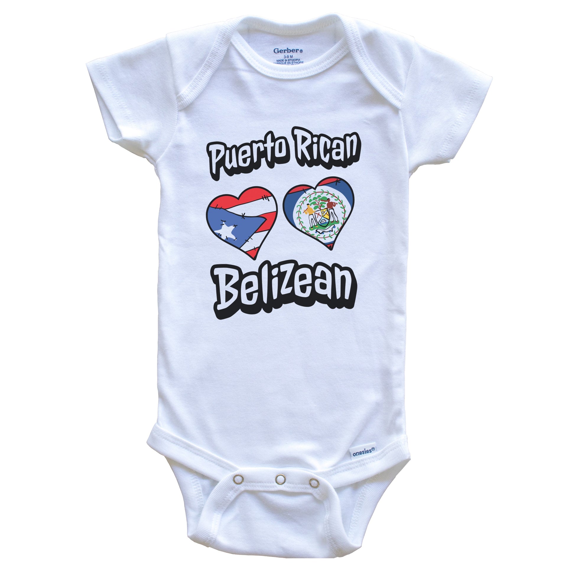 Puerto Rican Belizean Flag Heart Combo Puerto Rico Belize Baby Bodysuit