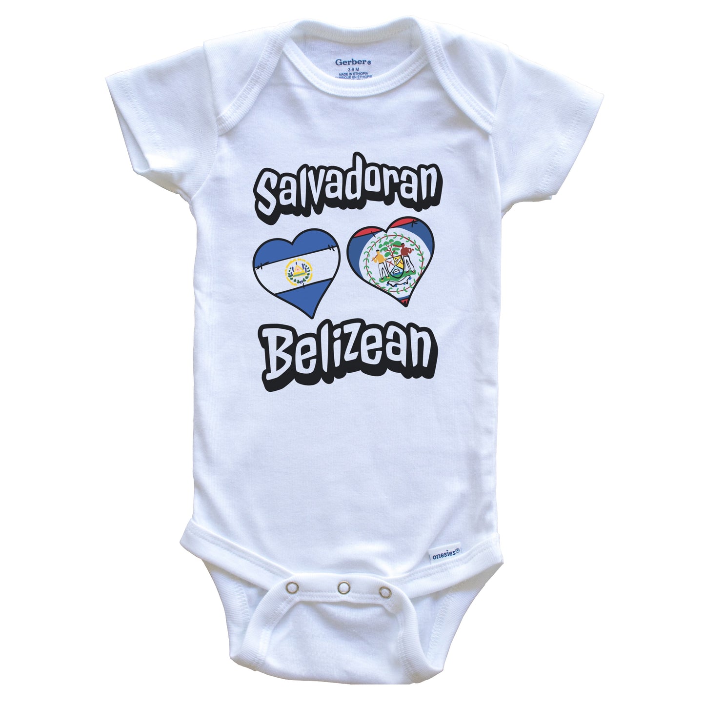 Salvadoran Belizean Flag Heart Combo El Salvador Belize Baby Bodysuit