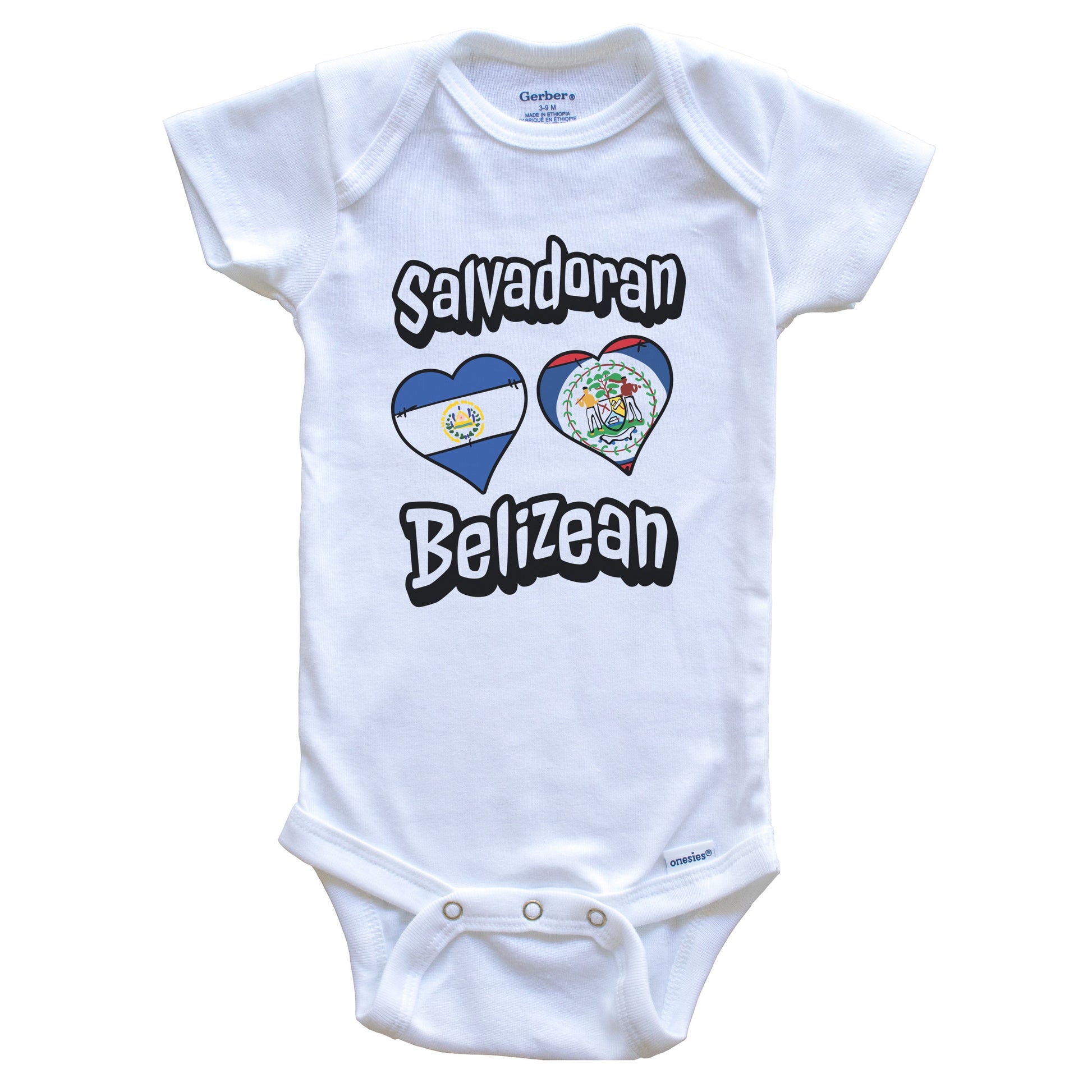 Salvadoran Belizean Flag Heart Combo El Salvador Belize Baby Bodysuit