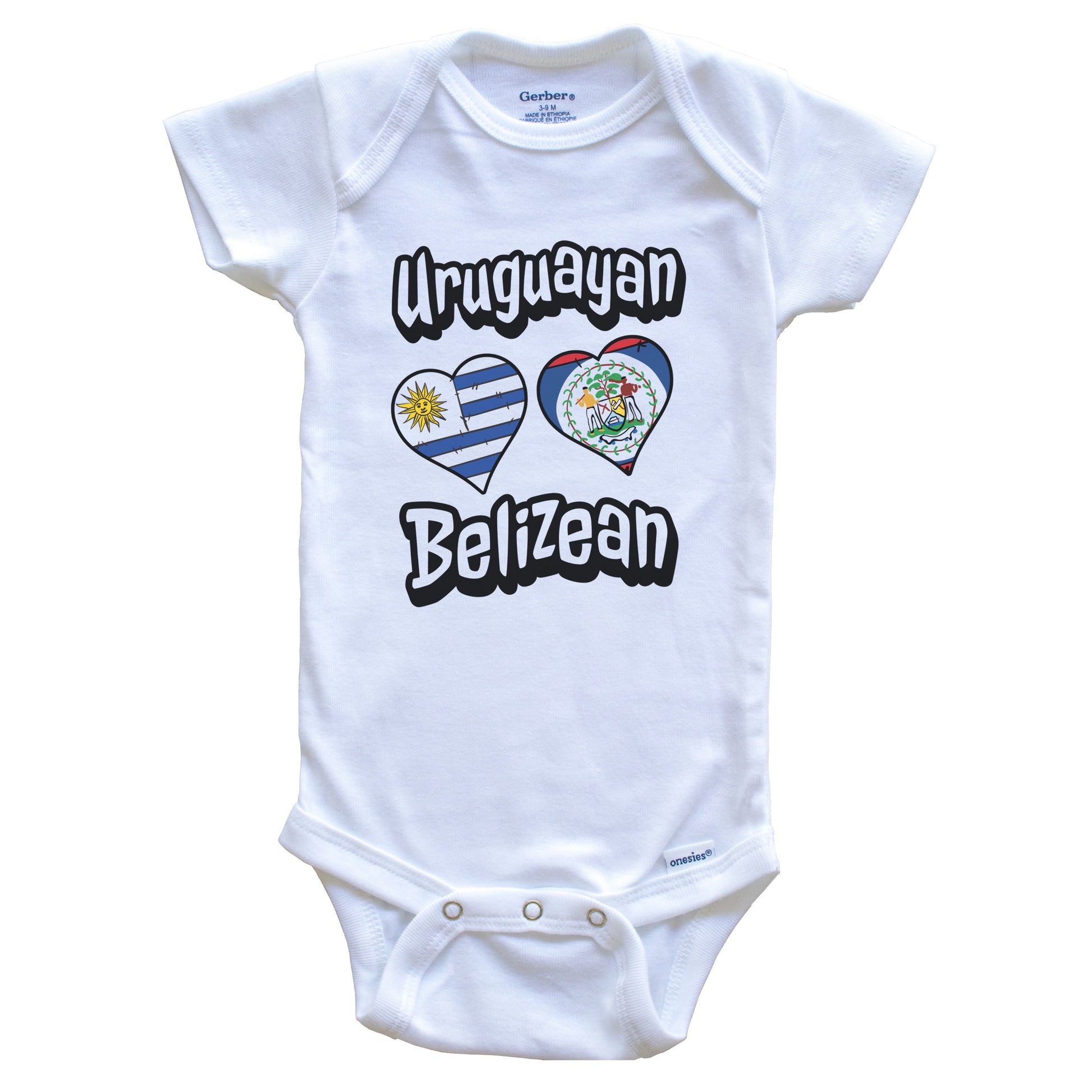 Uruguayan Belizean Flag Heart Combo Uruguay Belize Baby Bodysuit