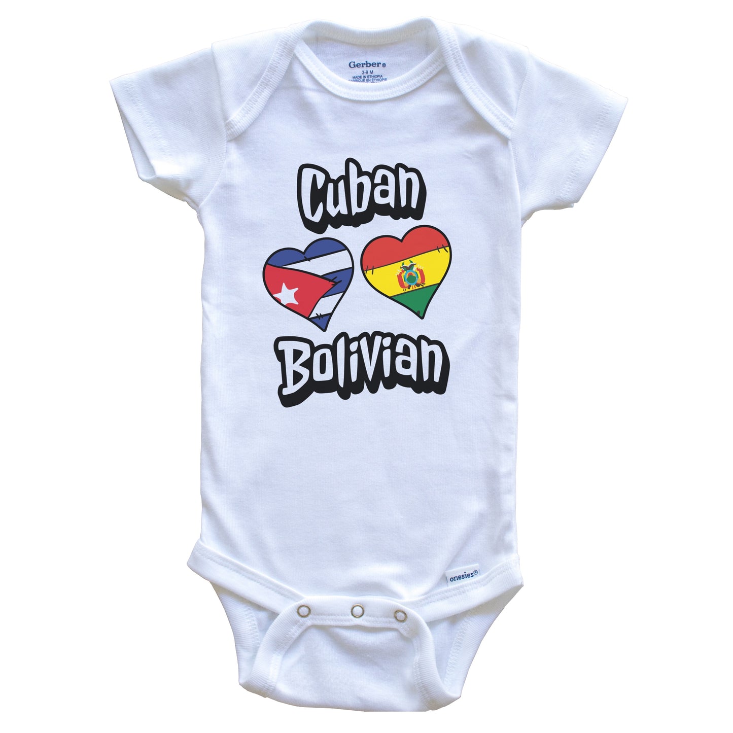 Cuban Bolivian Flag Heart Combo Cuba Bolivia Baby Bodysuit