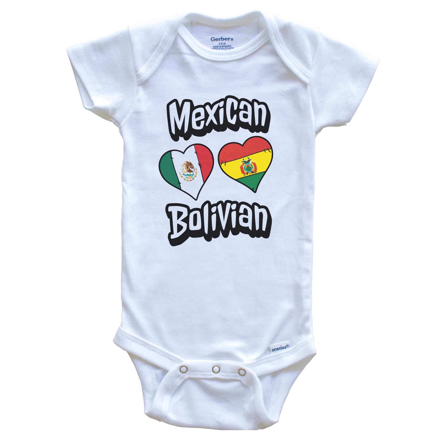 Mexican Bolivian Flag Heart Combo Mexico Bolivia Baby Bodysuit