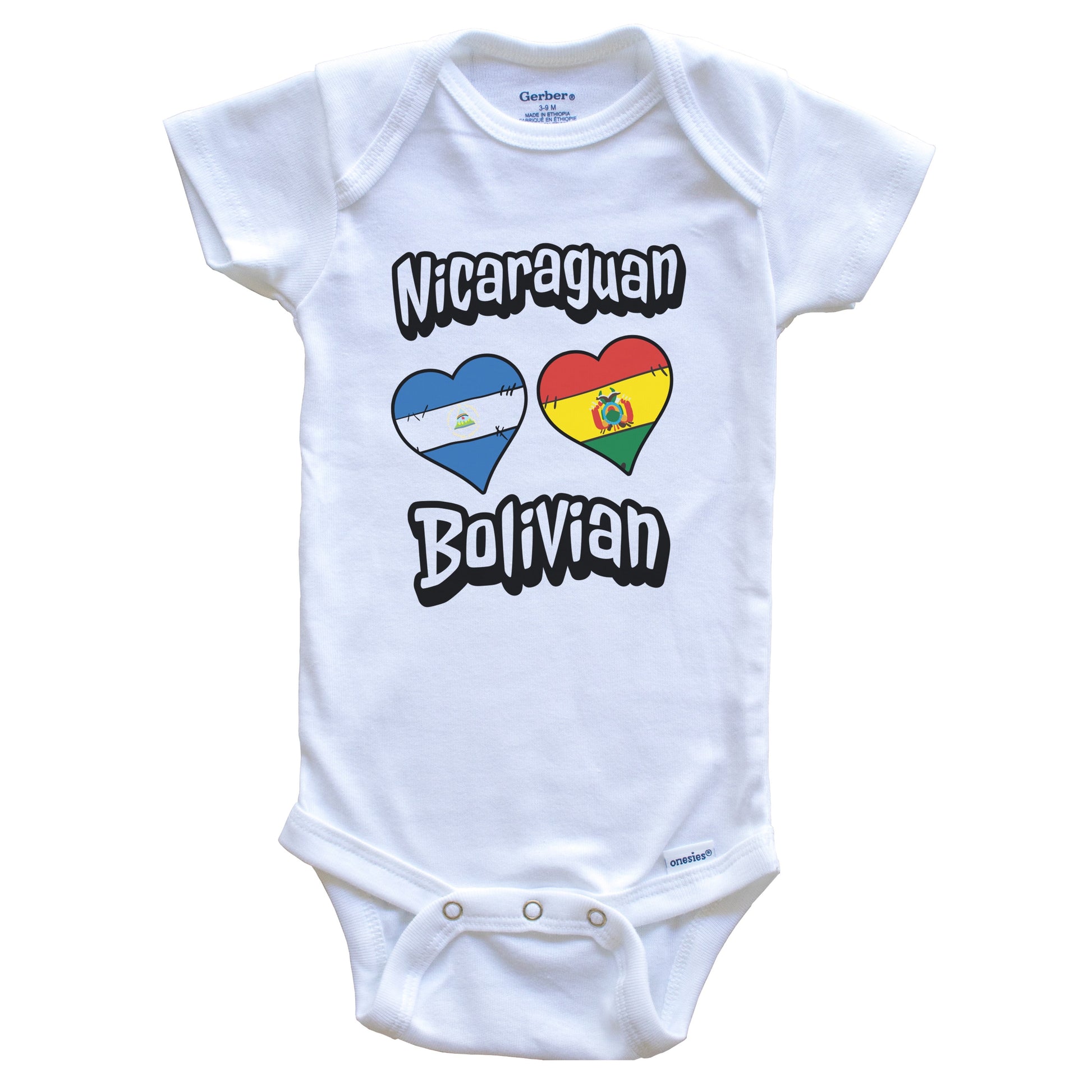 Nicaraguan Bolivian Flag Heart Combo Nicaragua Bolivia Baby Bodysuit