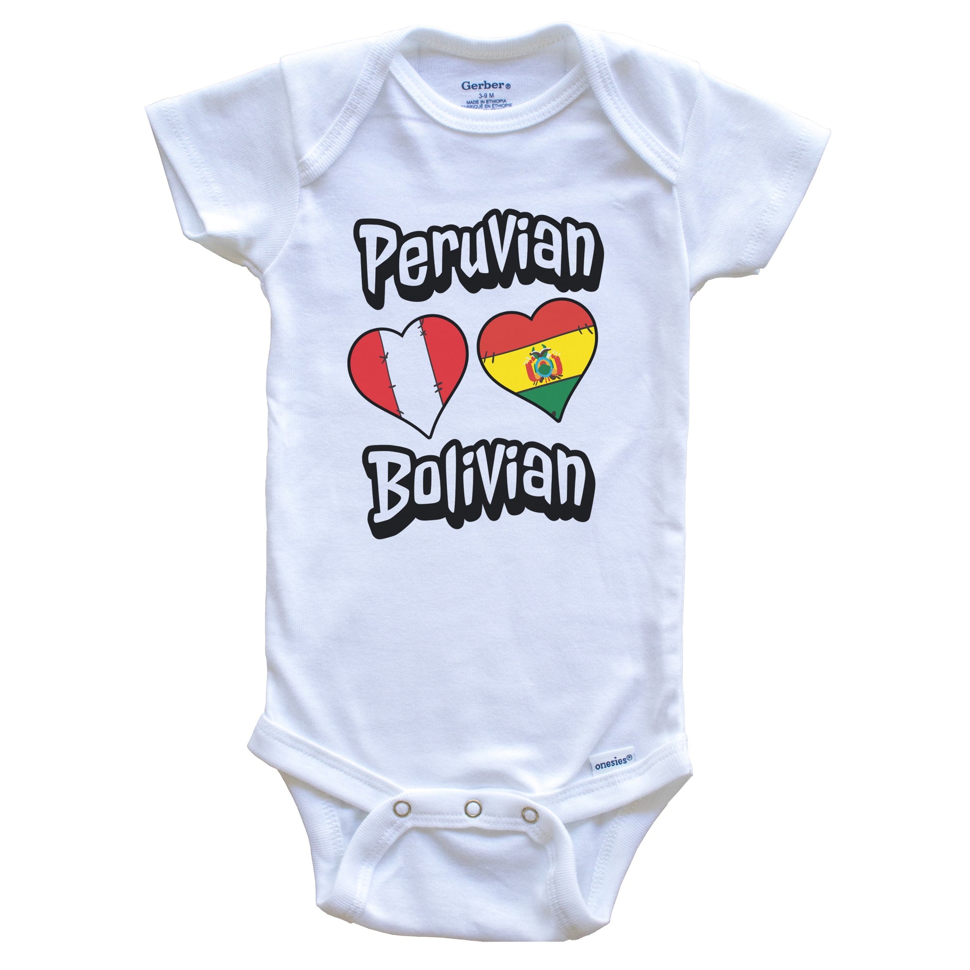 Peruvian Bolivian Flag Heart Combo Peru Bolivia Baby Bodysuit