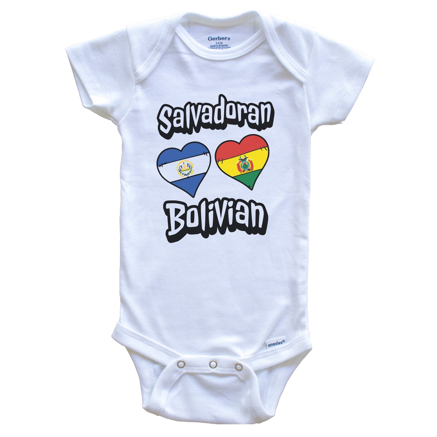 Salvadoran Bolivian Flag Heart Combo El Salvador Bolivia Baby Bodysuit