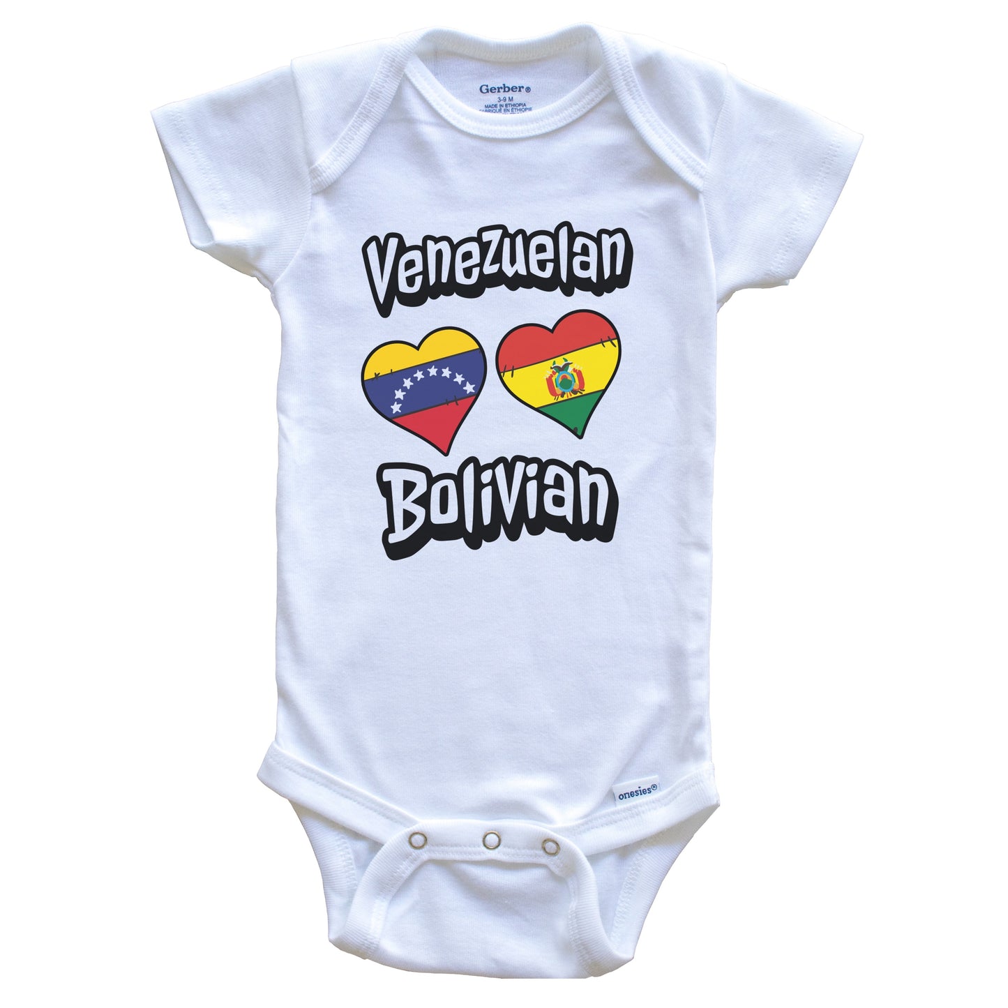 Venezuelan Bolivian Flag Heart Combo Venezuela Bolivia Baby Bodysuit