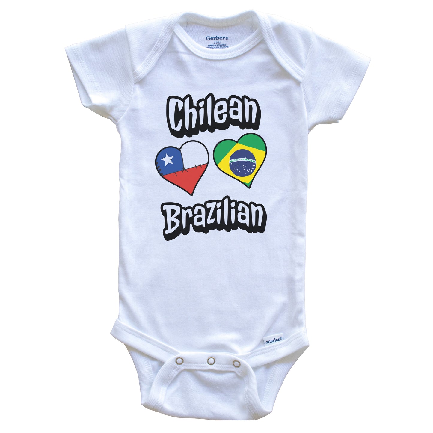 Chilean Brazilian Flag Heart Combo Chile Brazil Baby Bodysuit