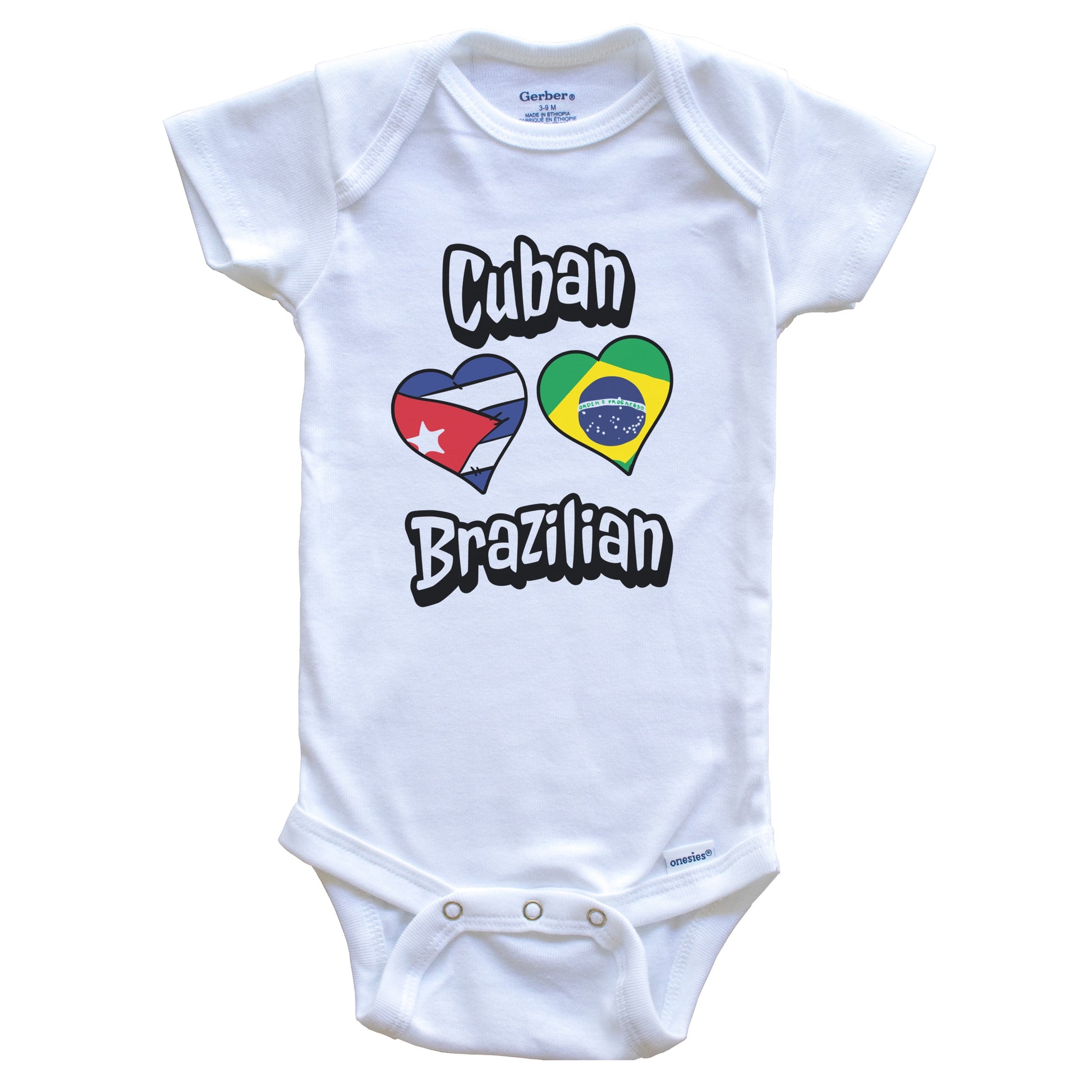 Cuban Brazilian Flag Heart Combo Cuba Brazil Baby Bodysuit