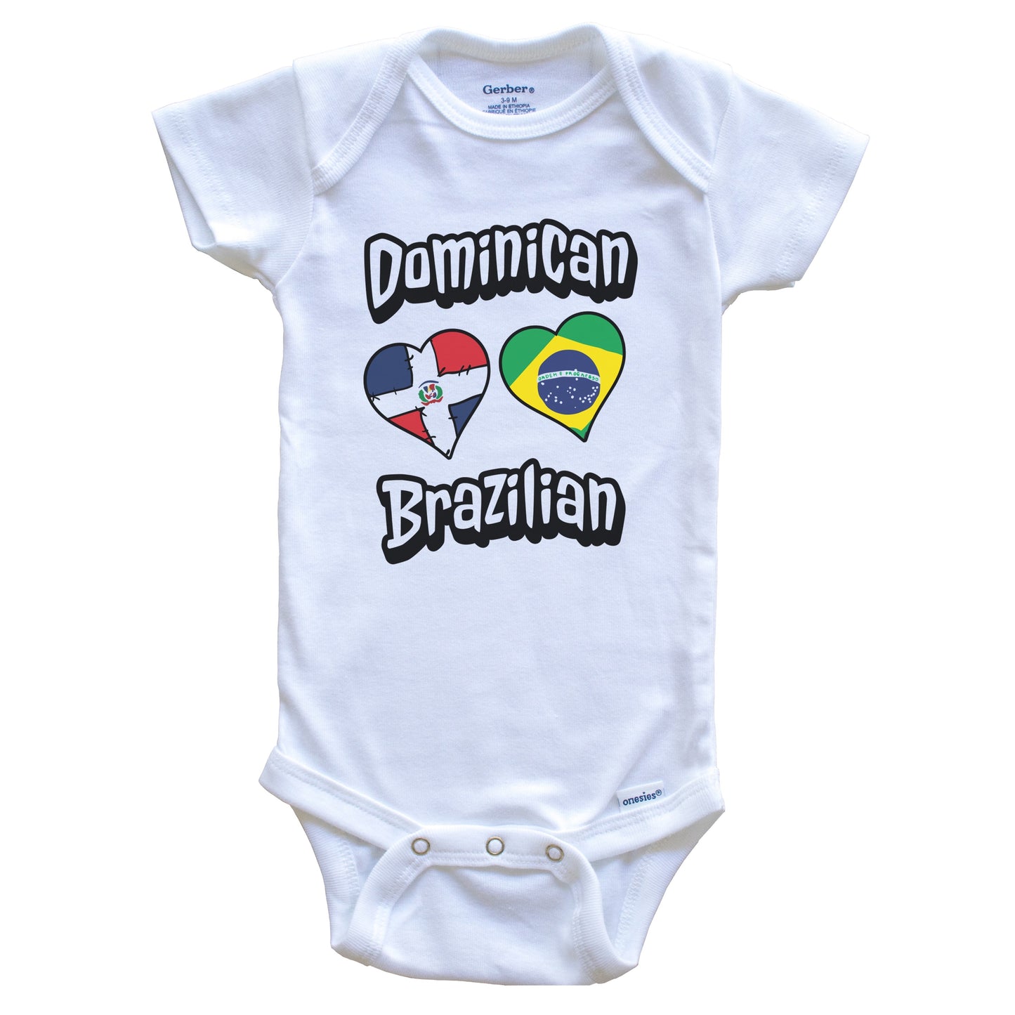 Dominican Brazilian Flag Hearts Dominican Republic Brazil Baby Bodysuit