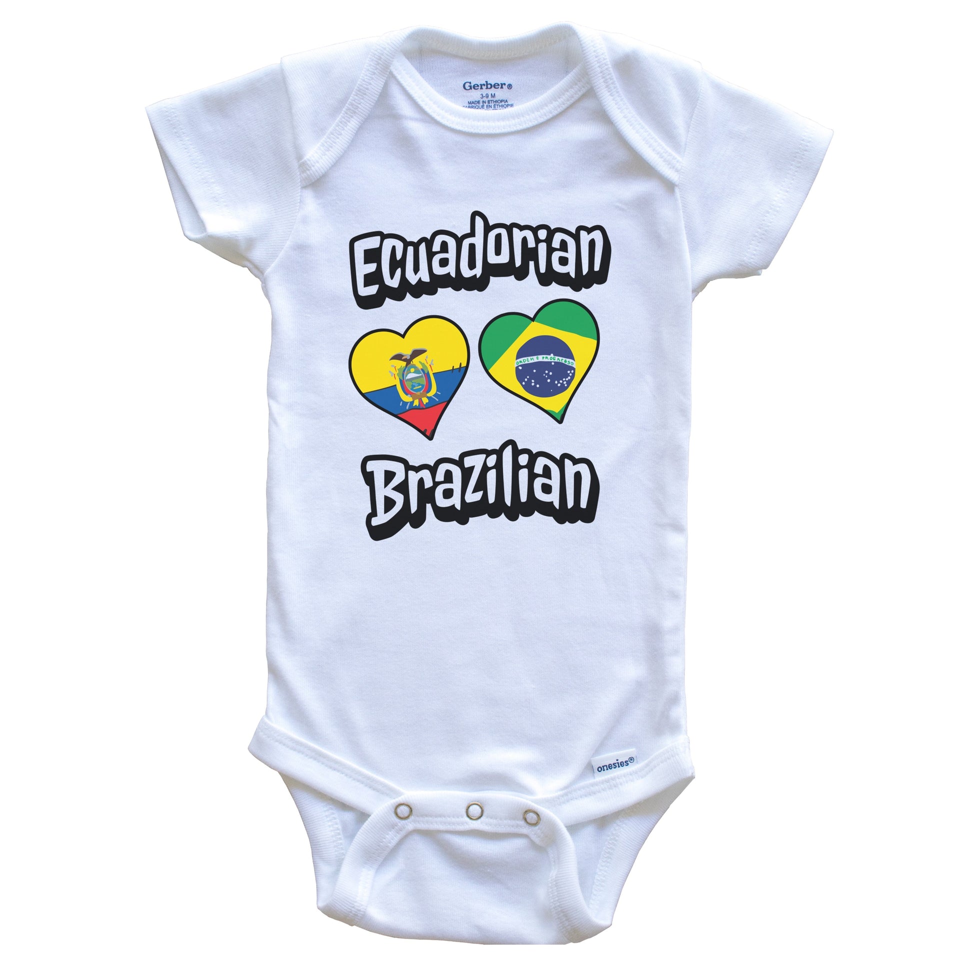 Ecuadorian Brazilian Flag Heart Combo Ecuador Brazil Baby Bodysuit