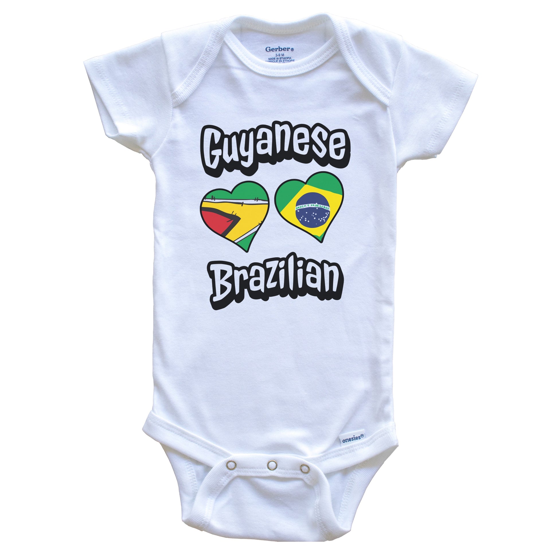 Guyanese Brazilian Flag Heart Combo Guyana Brazil Baby Bodysuit