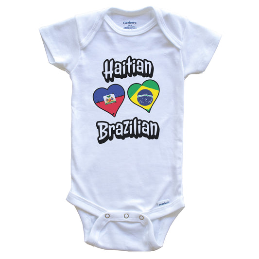 Haitian Brazilian Flag Heart Combo Haiti Brazil Baby Bodysuit