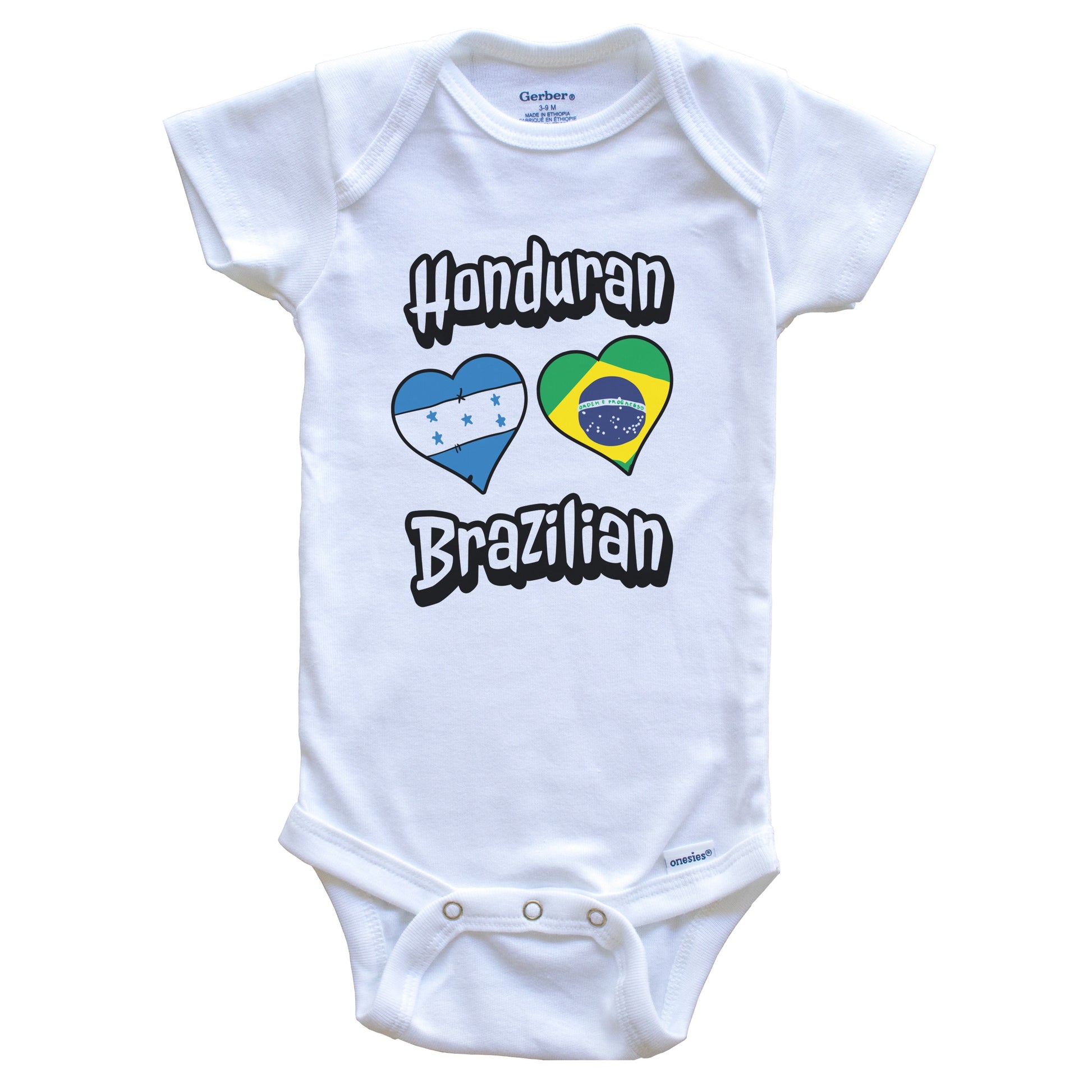 Honduran Brazilian Flag Heart Combo Honduras Brazil Baby Bodysuit