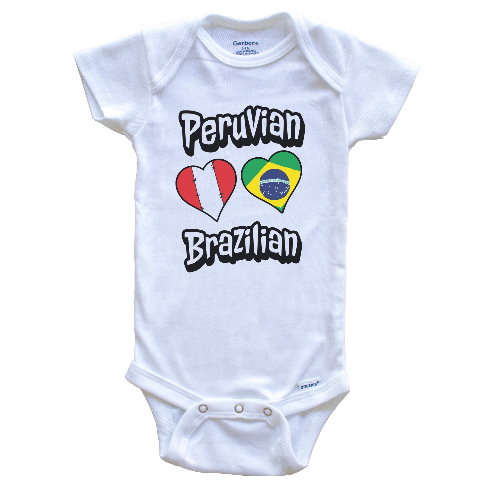 Peruvian Brazilian Flag Heart Combo Peru Brazil Baby Bodysuit