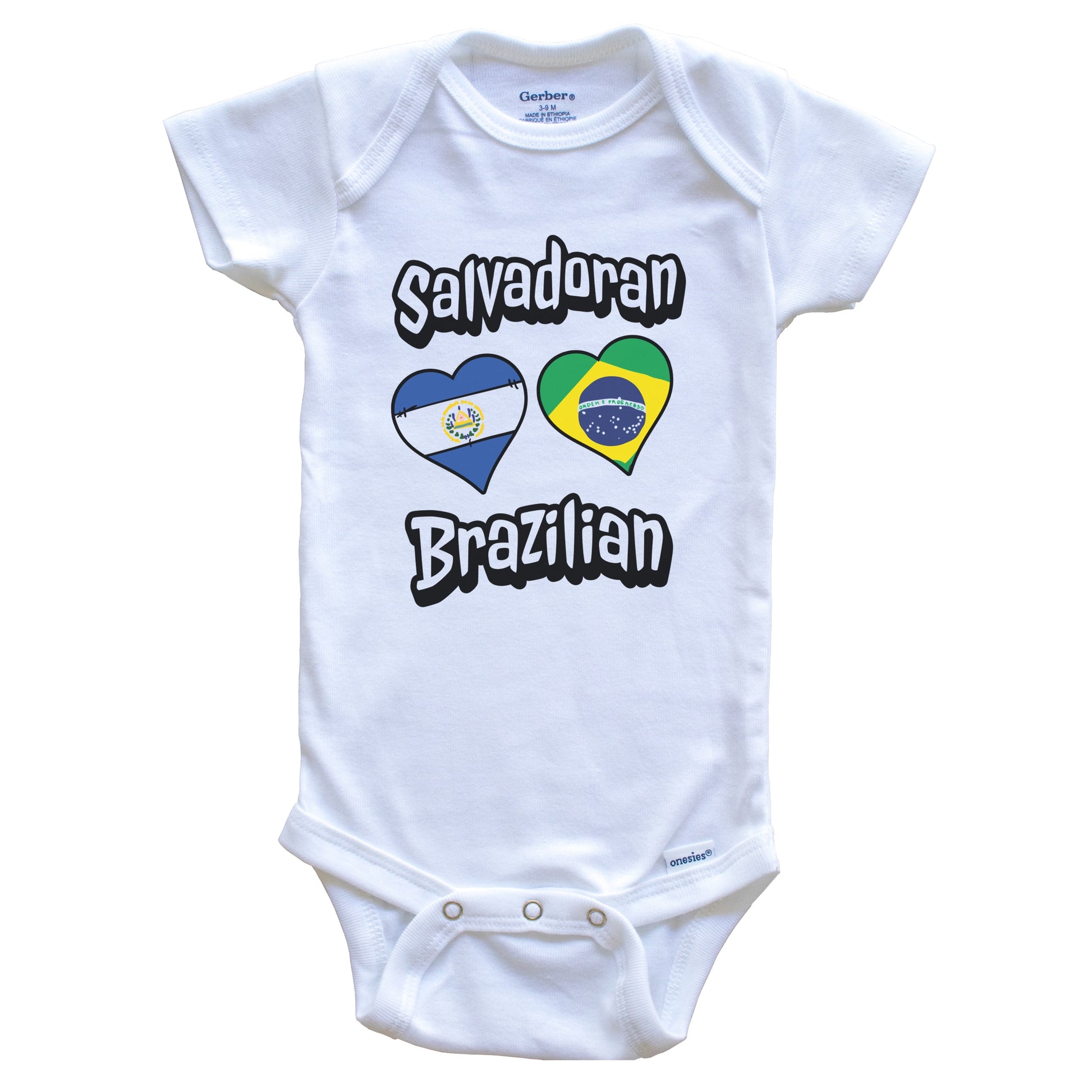 Salvadoran Brazilian Flag Heart Combo El Salvador Brazil Baby Bodysuit