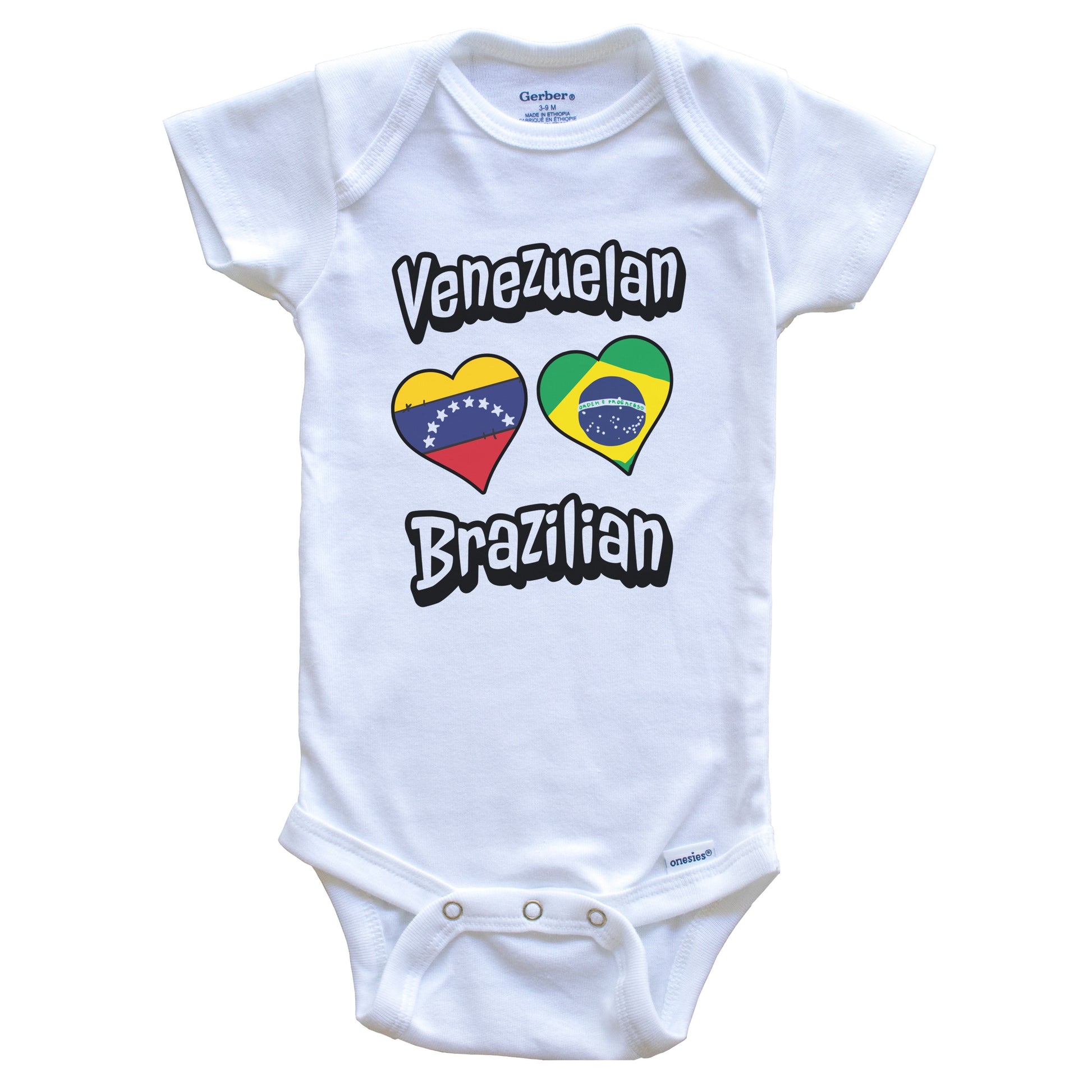 Venezuelan Brazilian Flag Heart Combo Venezuela Brazil Baby Bodysuit