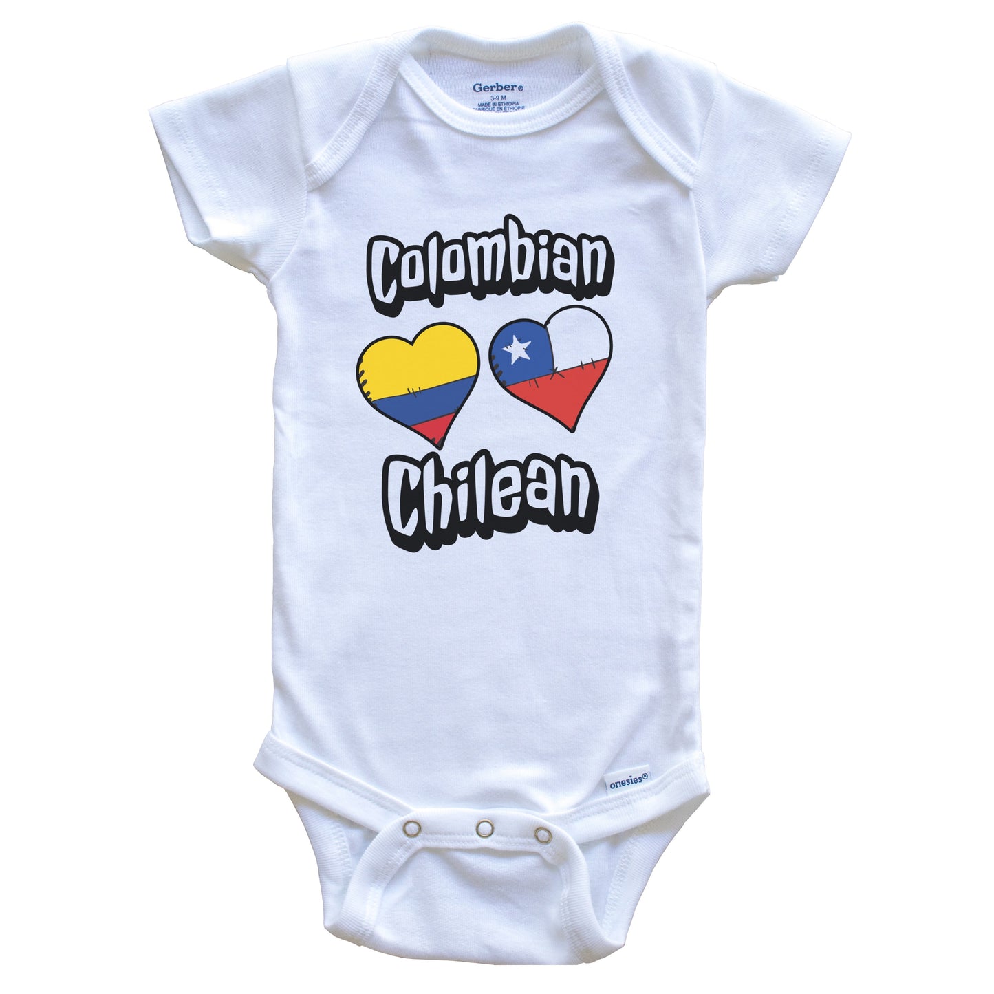 Colombian Chilean Flag Heart Combo Colombia Chile Baby Bodysuit