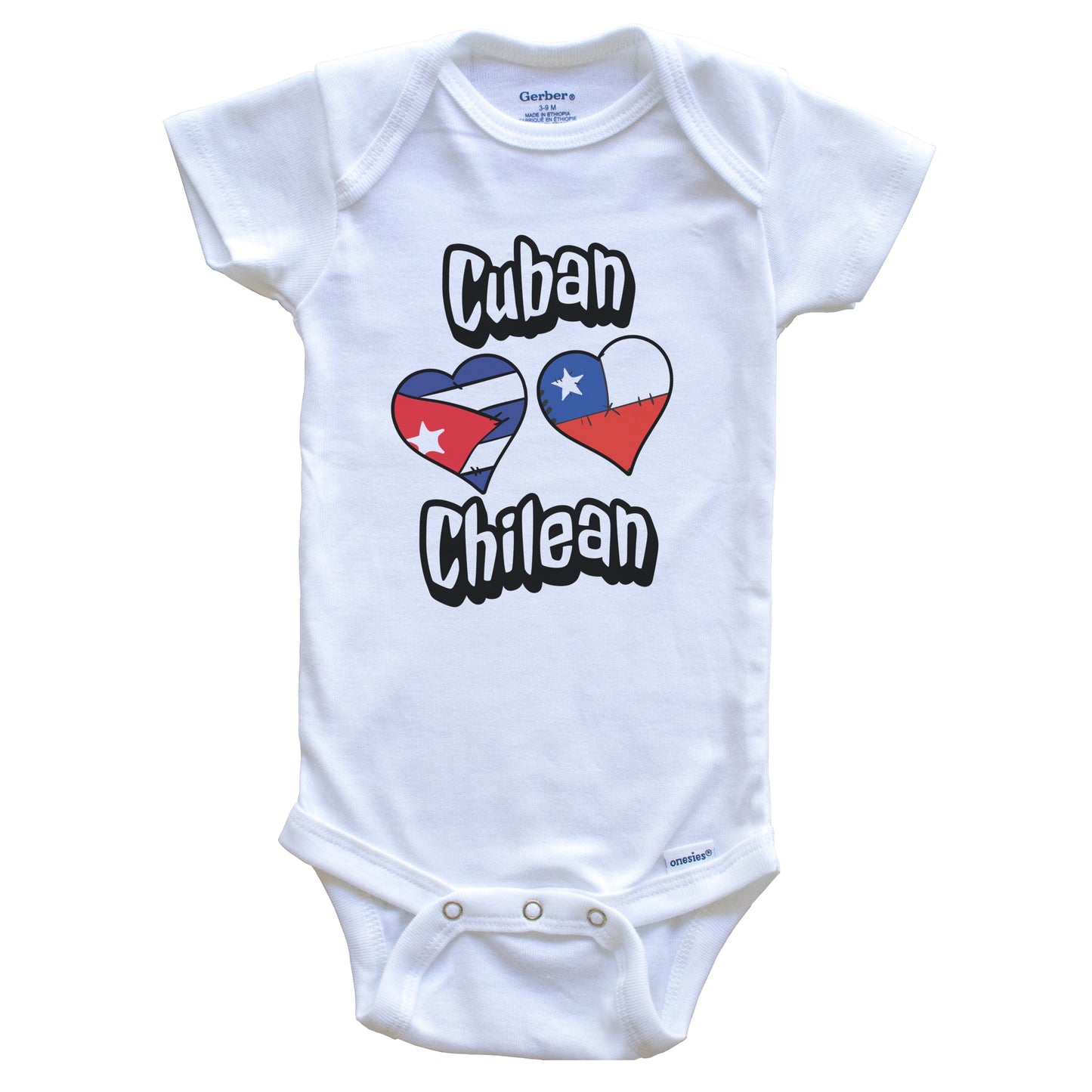 Cuban Chilean Flag Heart Combo Cuba Chile Baby Bodysuit