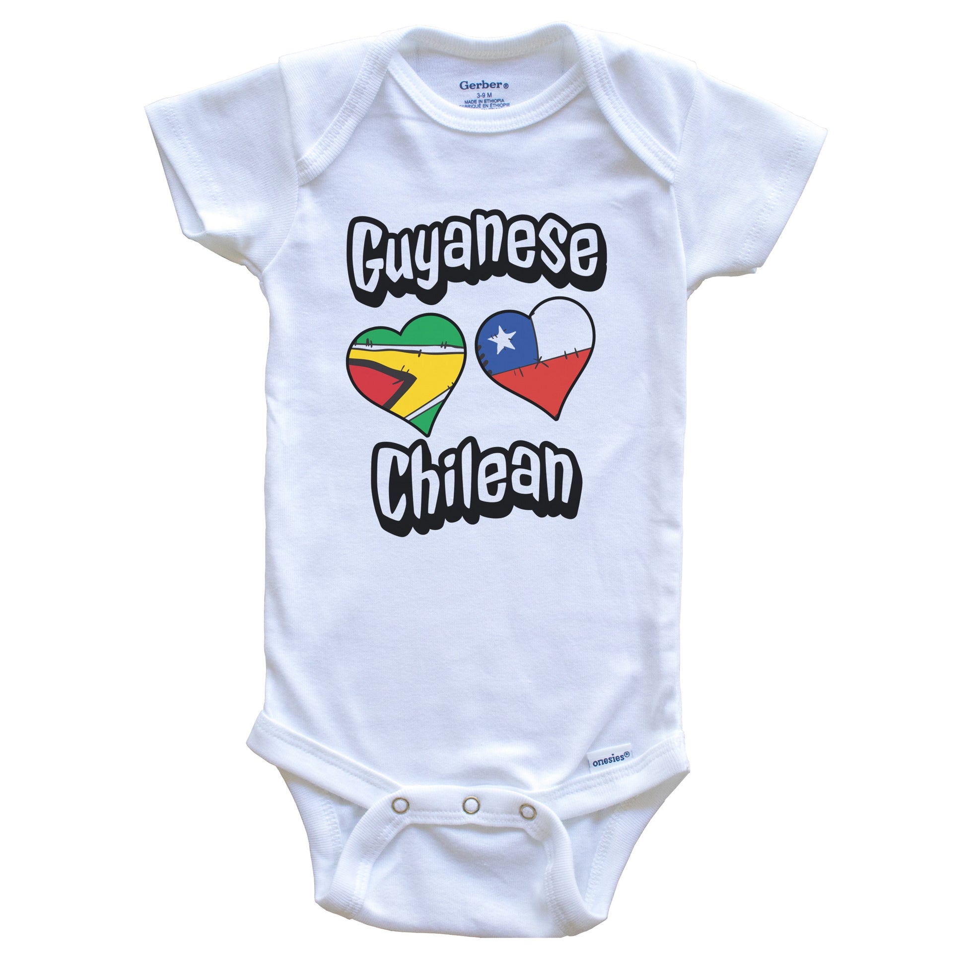 Guyanese Chilean Flag Heart Combo Guyana Chile Baby Bodysuit