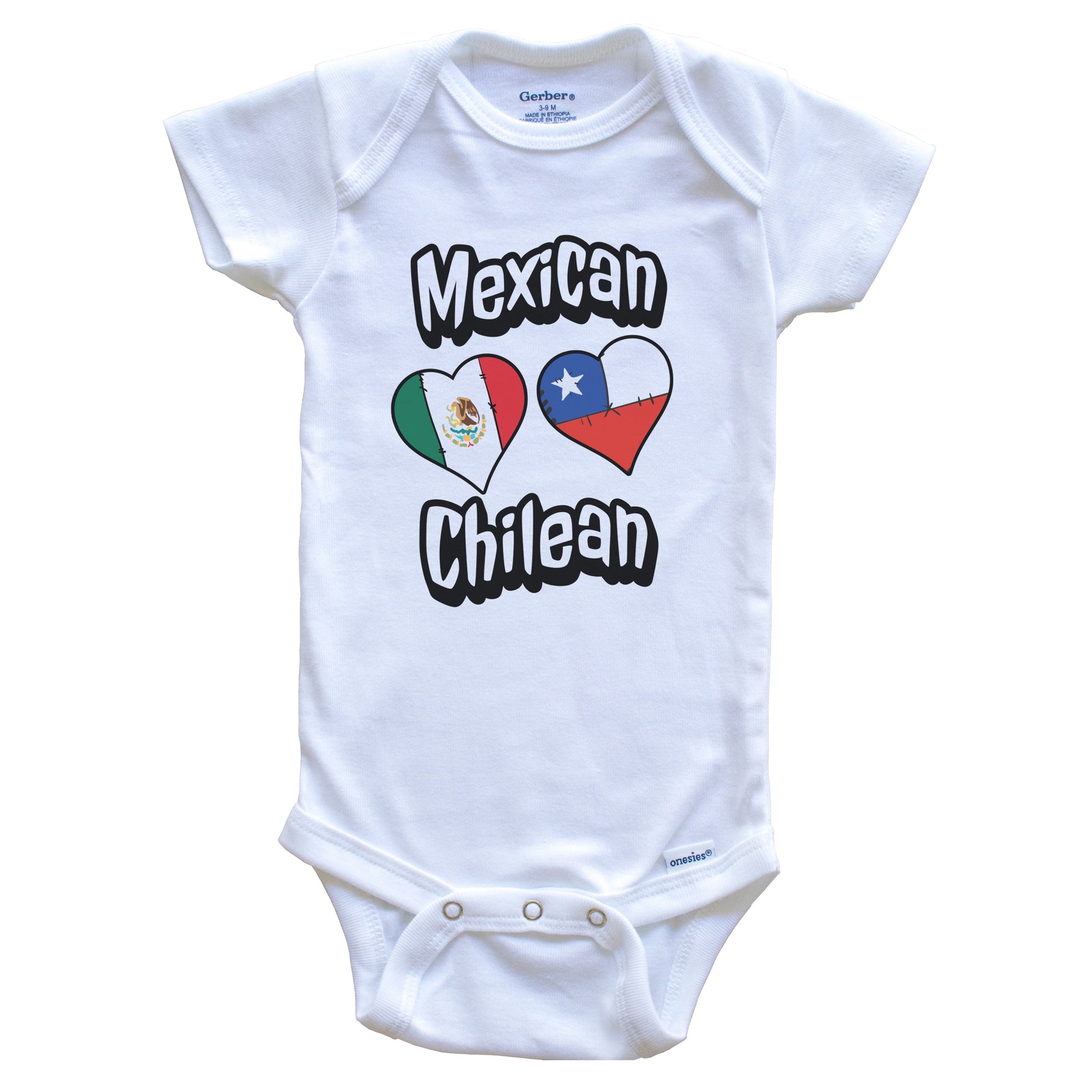 Mexican Chilean Flag Heart Combo Mexico Chile Baby Bodysuit