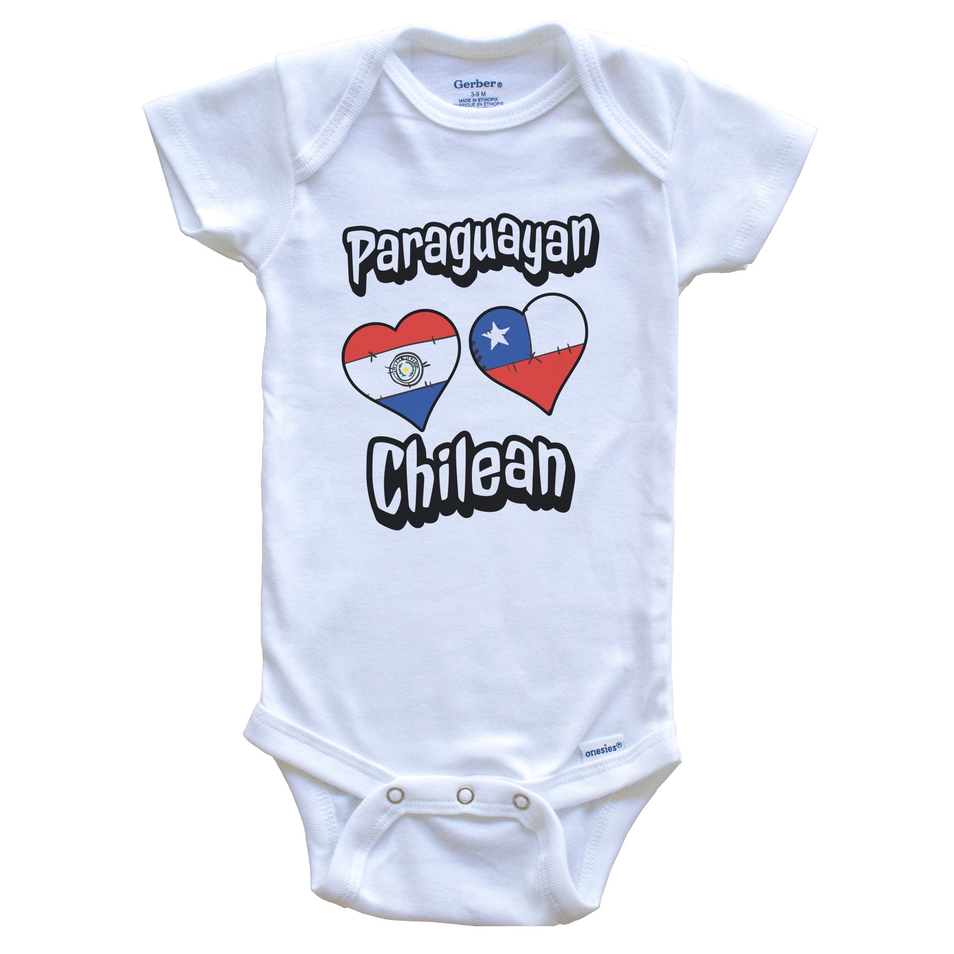 Paraguayan Chilean Flag Heart Combo Paraguay Chile Baby Bodysuit