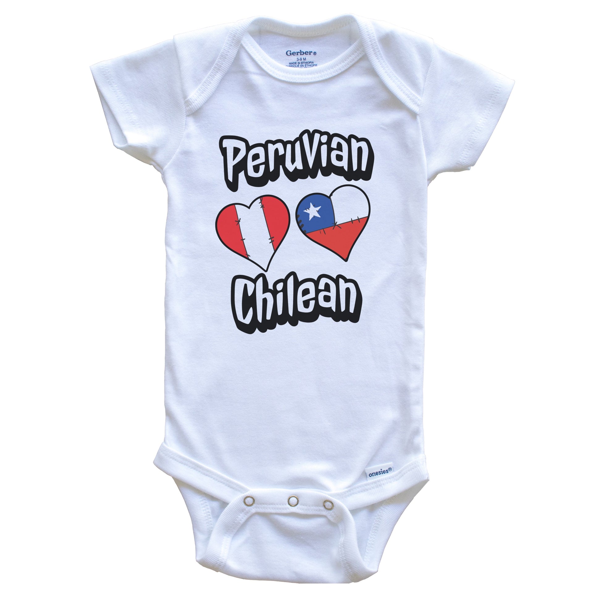 Peruvian Chilean Flag Heart Combo Peru Chile Baby Bodysuit