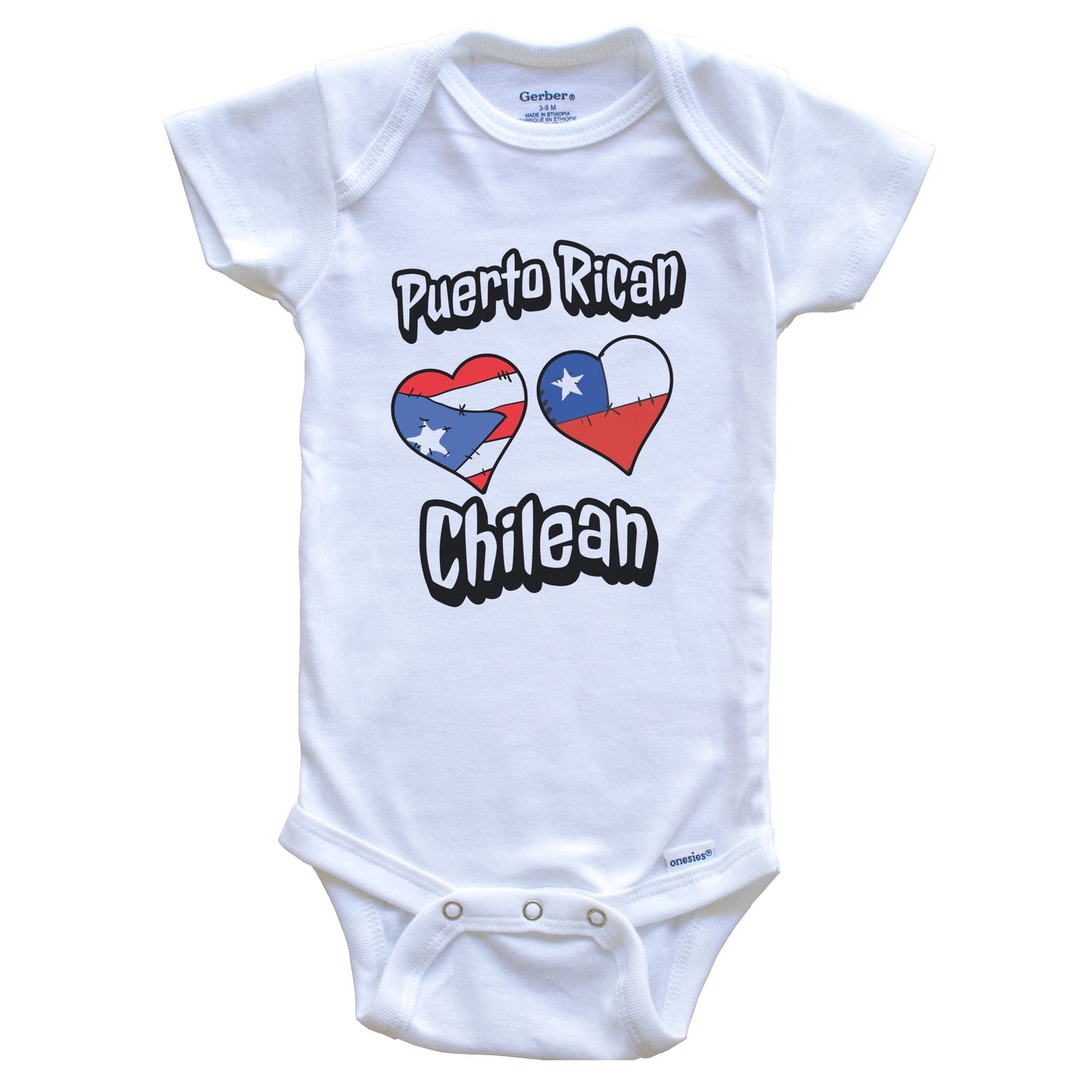 Puerto Rican Chilean Flag Heart Combo Puerto Rico Chile Baby Bodysuit